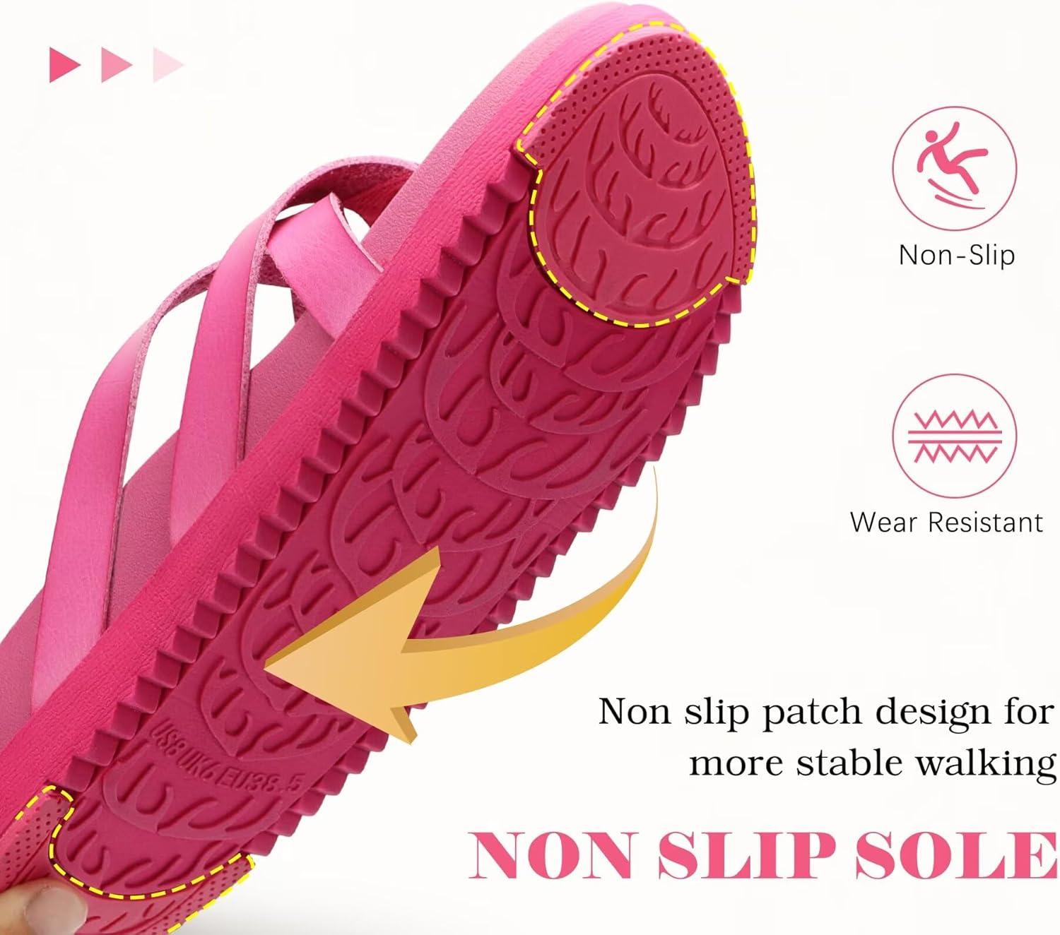 imageKuaiLu Womens Dressy Orthotic Flip Flops Trendy Comfortable Cushion Recovery Walking Criss Cross Thong Sandals Lightweight Yoga Foam Summer Slides with Plantar Fasciitis Arch SupportRose Red