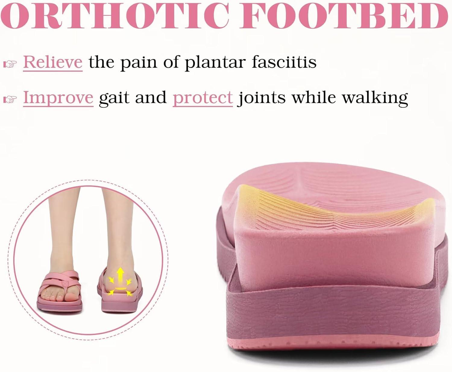 imageKuaiLu Womens Dressy Orthotic Flip Flops Trendy Comfortable Cushion Recovery Walking Criss Cross Thong Sandals Lightweight Yoga Foam Summer Slides with Plantar Fasciitis Arch SupportPink