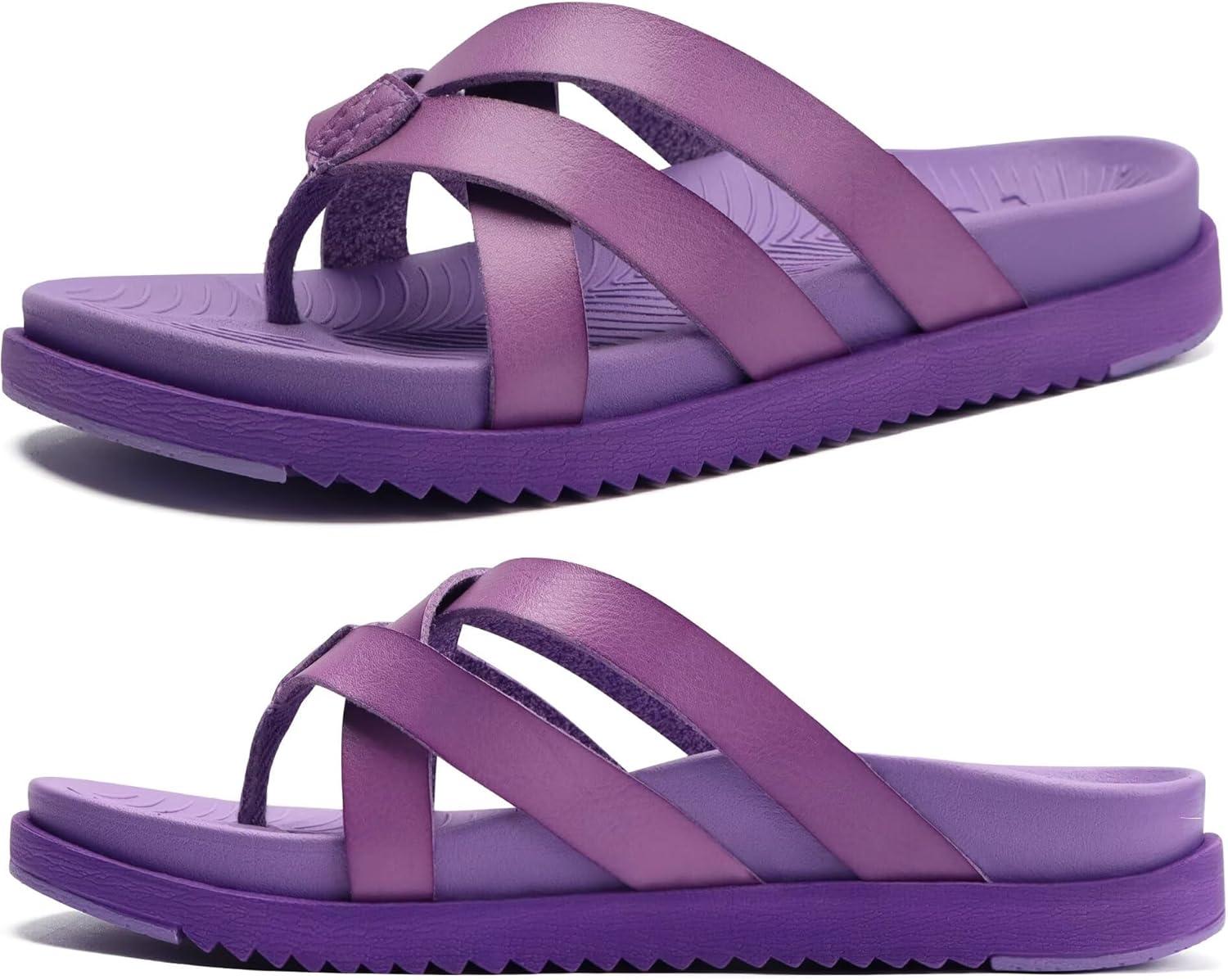 imageKuaiLu Womens Dressy Orthotic Flip Flops Trendy Comfortable Cushion Recovery Walking Criss Cross Thong Sandals Lightweight Yoga Foam Summer Slides with Plantar Fasciitis Arch SupportPurple