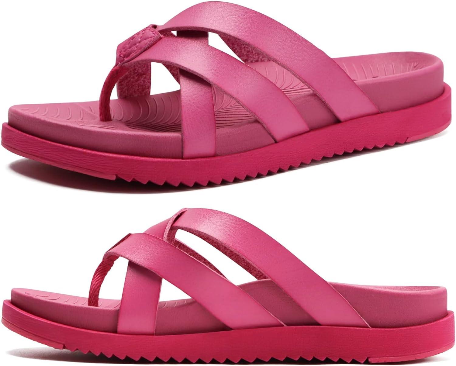 imageKuaiLu Womens Dressy Orthotic Flip Flops Trendy Comfortable Cushion Recovery Walking Criss Cross Thong Sandals Lightweight Yoga Foam Summer Slides with Plantar Fasciitis Arch SupportRose Red