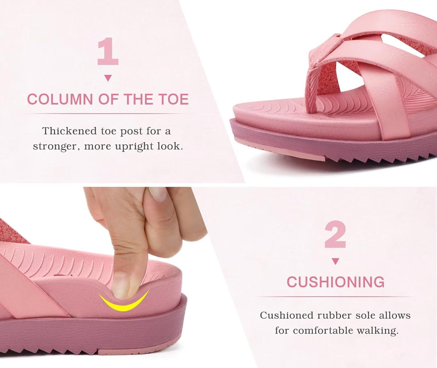 imageKuaiLu Womens Dressy Orthotic Flip Flops Trendy Comfortable Cushion Recovery Walking Criss Cross Thong Sandals Lightweight Yoga Foam Summer Slides with Plantar Fasciitis Arch SupportPink