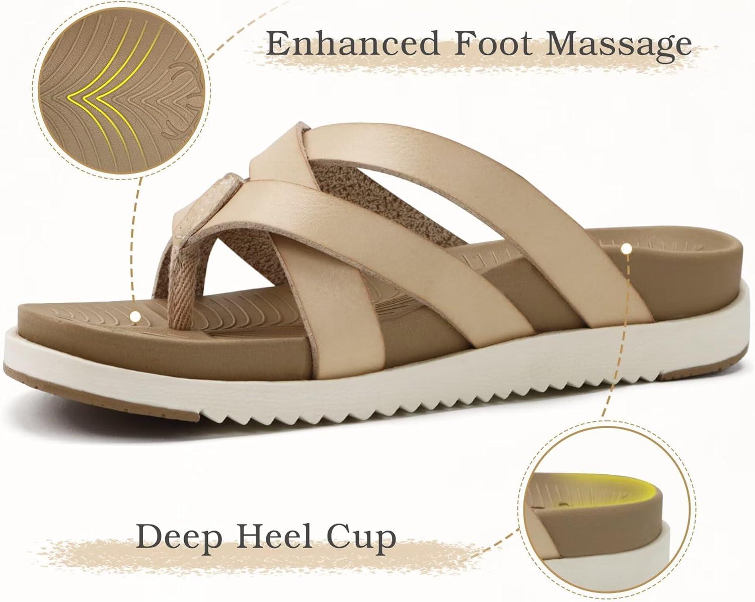 imageKuaiLu Womens Dressy Orthotic Flip Flops Trendy Comfortable Cushion Recovery Walking Criss Cross Thong Sandals Lightweight Yoga Foam Summer Slides with Plantar Fasciitis Arch SupportBeige