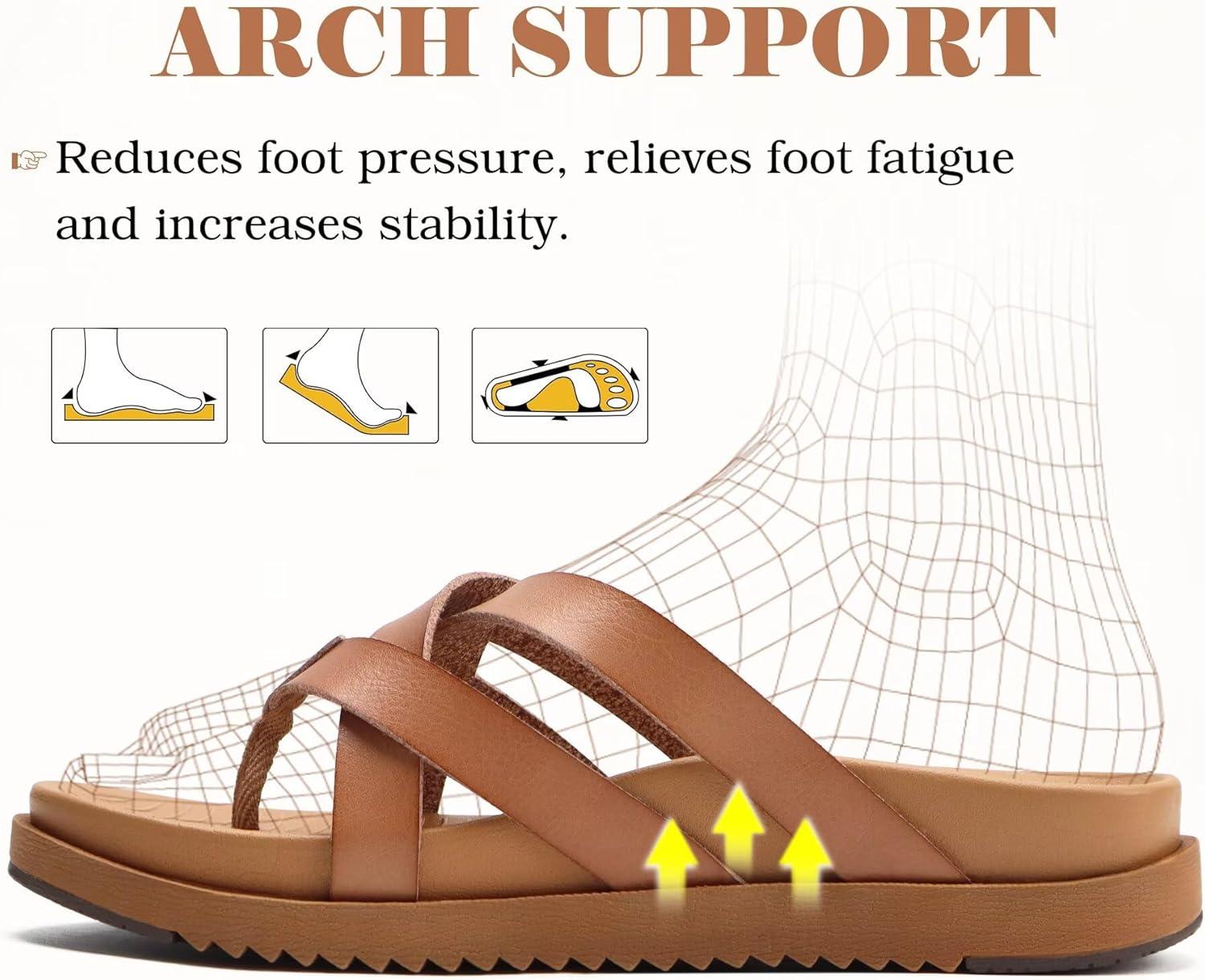 imageKuaiLu Womens Dressy Orthotic Flip Flops Trendy Comfortable Cushion Recovery Walking Criss Cross Thong Sandals Lightweight Yoga Foam Summer Slides with Plantar Fasciitis Arch SupportKhaki