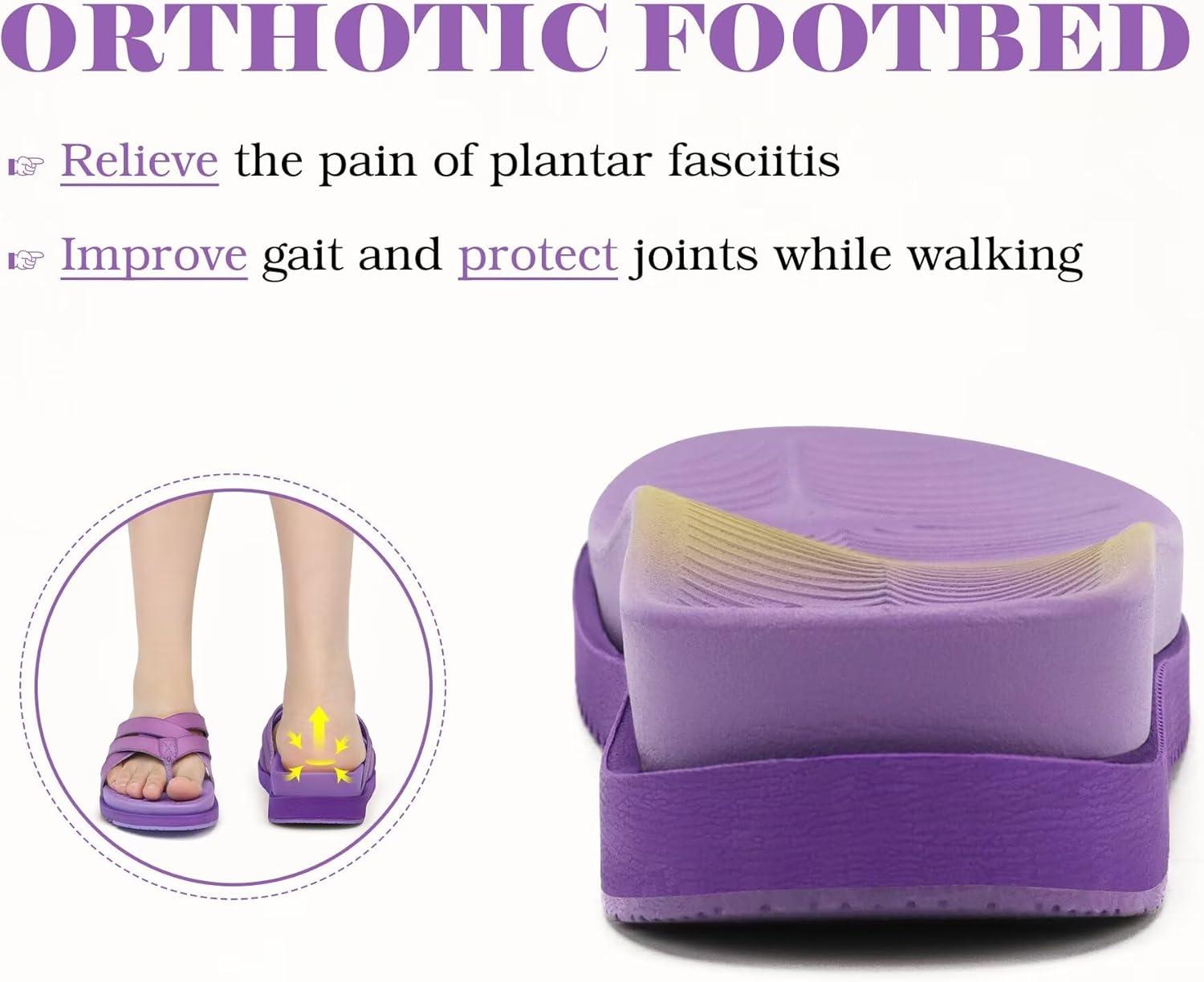 imageKuaiLu Womens Dressy Orthotic Flip Flops Trendy Comfortable Cushion Recovery Walking Criss Cross Thong Sandals Lightweight Yoga Foam Summer Slides with Plantar Fasciitis Arch SupportPurple