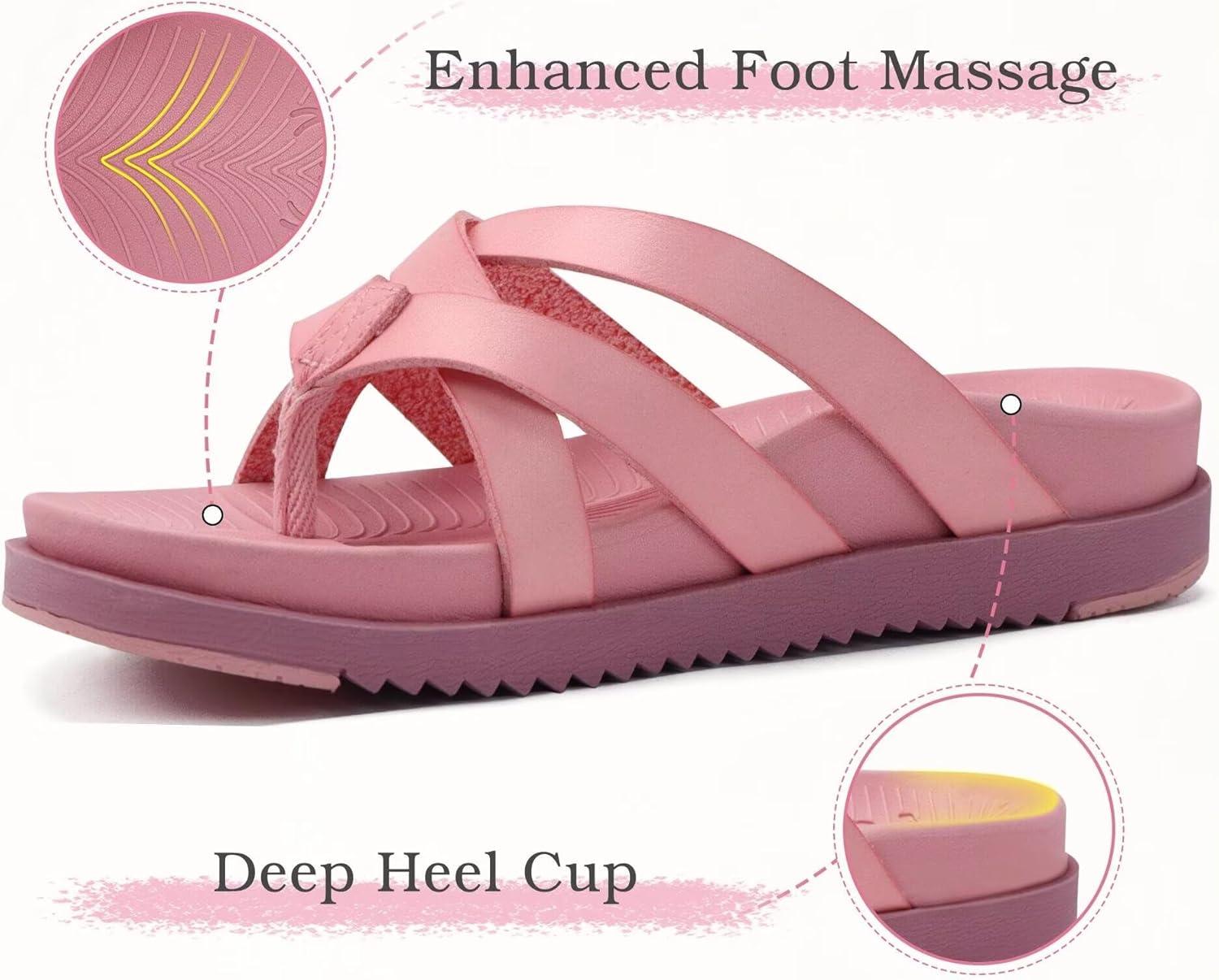 imageKuaiLu Womens Dressy Orthotic Flip Flops Trendy Comfortable Cushion Recovery Walking Criss Cross Thong Sandals Lightweight Yoga Foam Summer Slides with Plantar Fasciitis Arch SupportPink