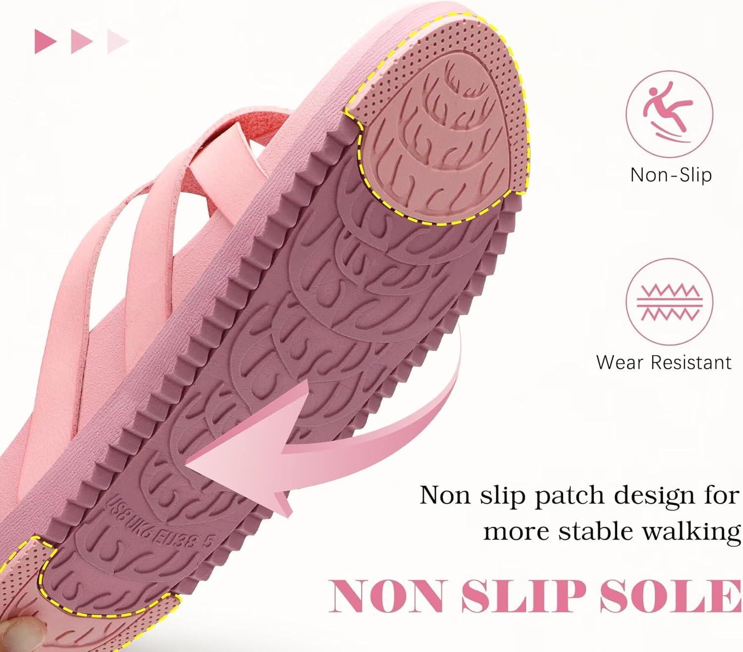 imageKuaiLu Womens Dressy Orthotic Flip Flops Trendy Comfortable Cushion Recovery Walking Criss Cross Thong Sandals Lightweight Yoga Foam Summer Slides with Plantar Fasciitis Arch SupportPink