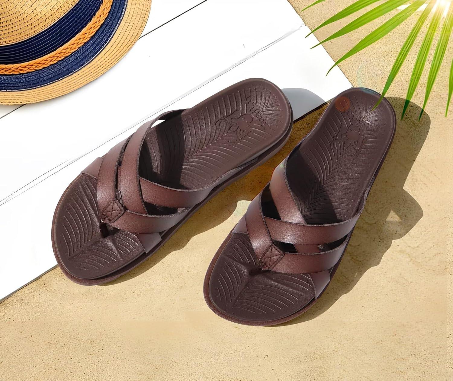 imageKuaiLu Womens Dressy Orthotic Flip Flops Trendy Comfortable Cushion Recovery Walking Criss Cross Thong Sandals Lightweight Yoga Foam Summer Slides with Plantar Fasciitis Arch SupportBrown