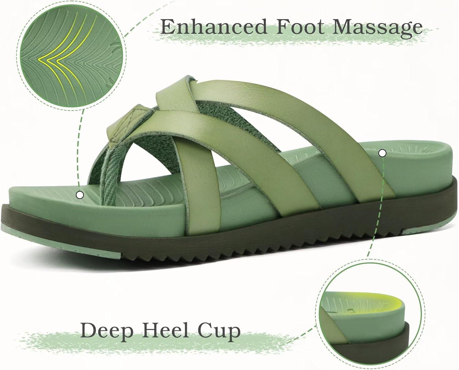 imageKuaiLu Womens Dressy Orthotic Flip Flops Trendy Comfortable Cushion Recovery Walking Criss Cross Thong Sandals Lightweight Yoga Foam Summer Slides with Plantar Fasciitis Arch SupportGreen