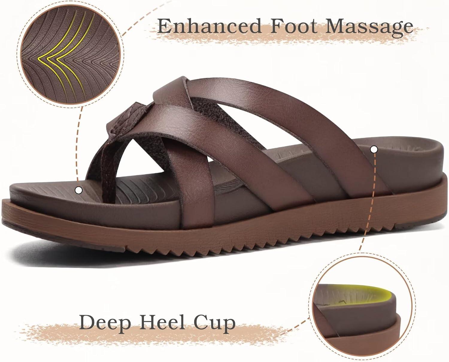 imageKuaiLu Womens Dressy Orthotic Flip Flops Trendy Comfortable Cushion Recovery Walking Criss Cross Thong Sandals Lightweight Yoga Foam Summer Slides with Plantar Fasciitis Arch SupportBrown