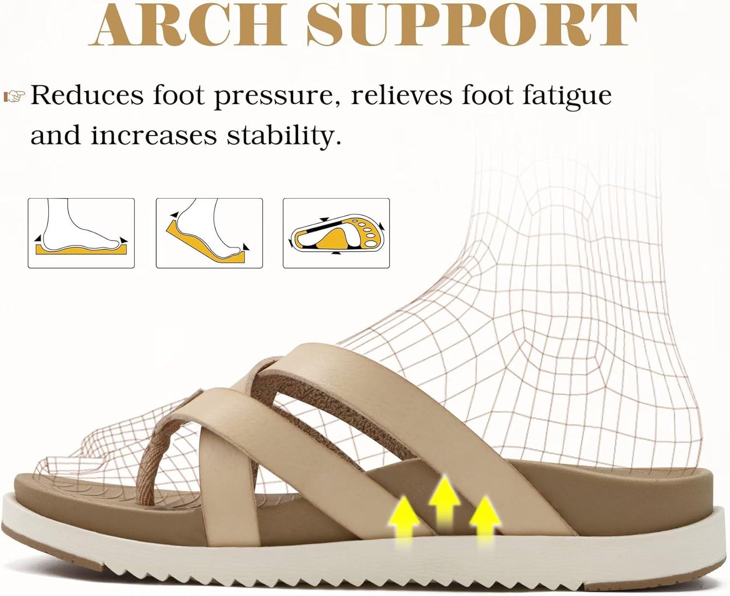 imageKuaiLu Womens Dressy Orthotic Flip Flops Trendy Comfortable Cushion Recovery Walking Criss Cross Thong Sandals Lightweight Yoga Foam Summer Slides with Plantar Fasciitis Arch SupportBeige