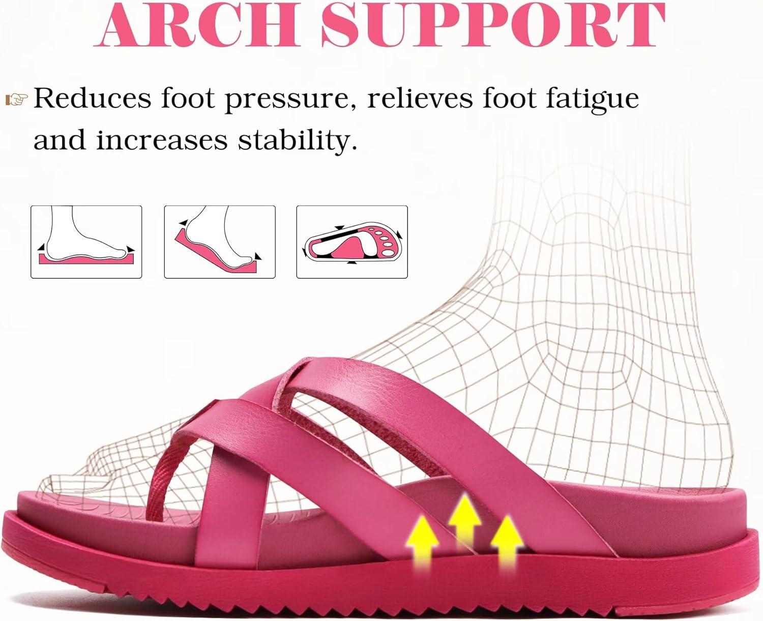imageKuaiLu Womens Dressy Orthotic Flip Flops Trendy Comfortable Cushion Recovery Walking Criss Cross Thong Sandals Lightweight Yoga Foam Summer Slides with Plantar Fasciitis Arch SupportRose Red