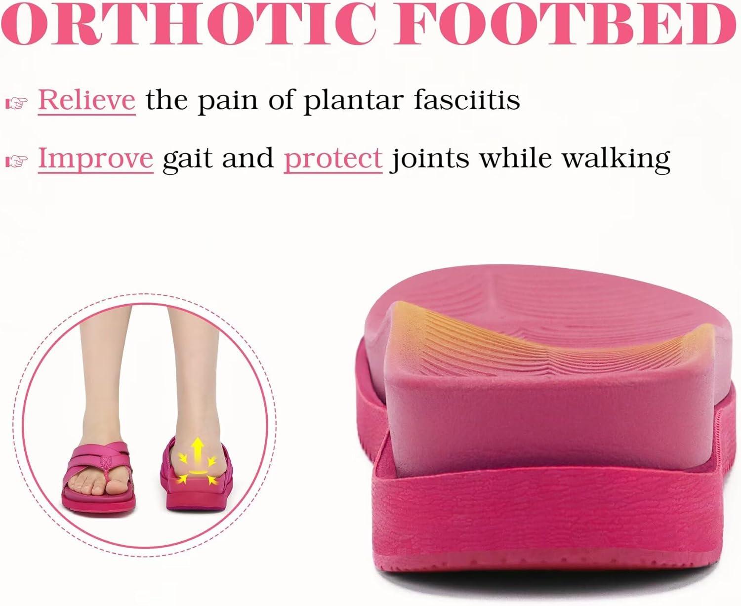 imageKuaiLu Womens Dressy Orthotic Flip Flops Trendy Comfortable Cushion Recovery Walking Criss Cross Thong Sandals Lightweight Yoga Foam Summer Slides with Plantar Fasciitis Arch SupportRose Red