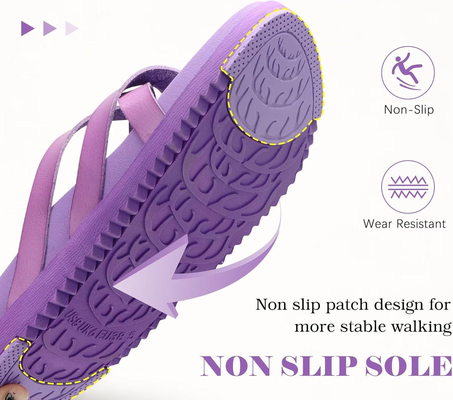 imageKuaiLu Womens Dressy Orthotic Flip Flops Trendy Comfortable Cushion Recovery Walking Criss Cross Thong Sandals Lightweight Yoga Foam Summer Slides with Plantar Fasciitis Arch SupportPurple