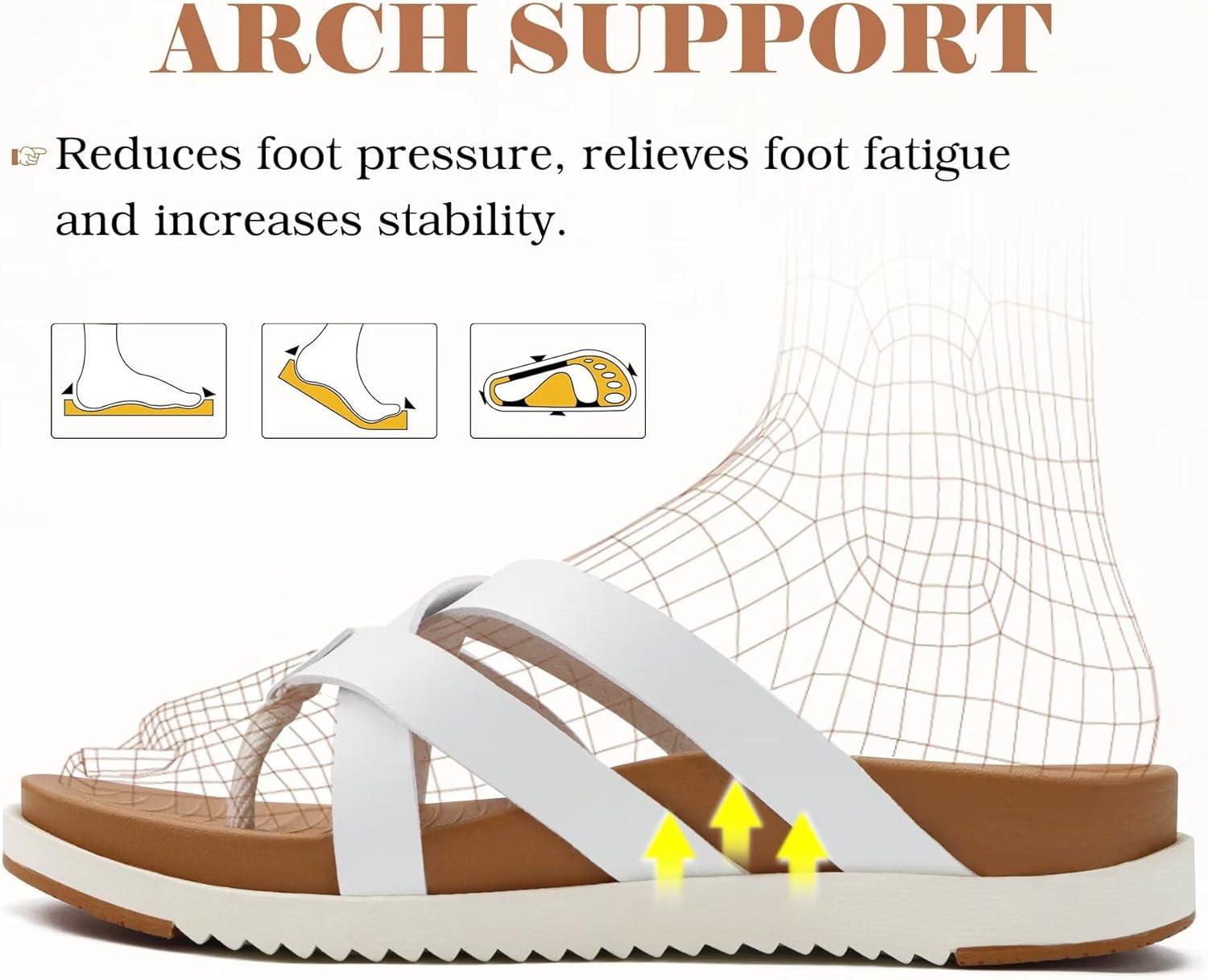 imageKuaiLu Womens Dressy Orthotic Flip Flops Trendy Comfortable Cushion Recovery Walking Criss Cross Thong Sandals Lightweight Yoga Foam Summer Slides with Plantar Fasciitis Arch SupportWhite Khaki