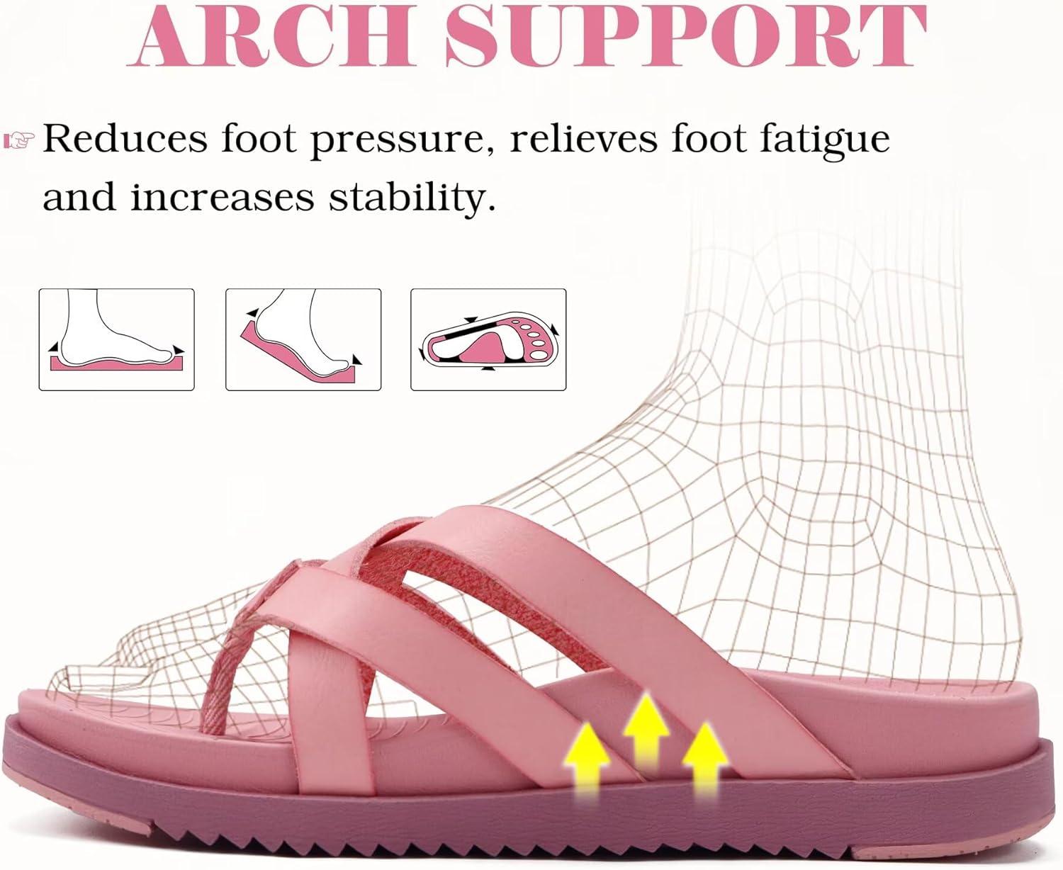 imageKuaiLu Womens Dressy Orthotic Flip Flops Trendy Comfortable Cushion Recovery Walking Criss Cross Thong Sandals Lightweight Yoga Foam Summer Slides with Plantar Fasciitis Arch SupportPink