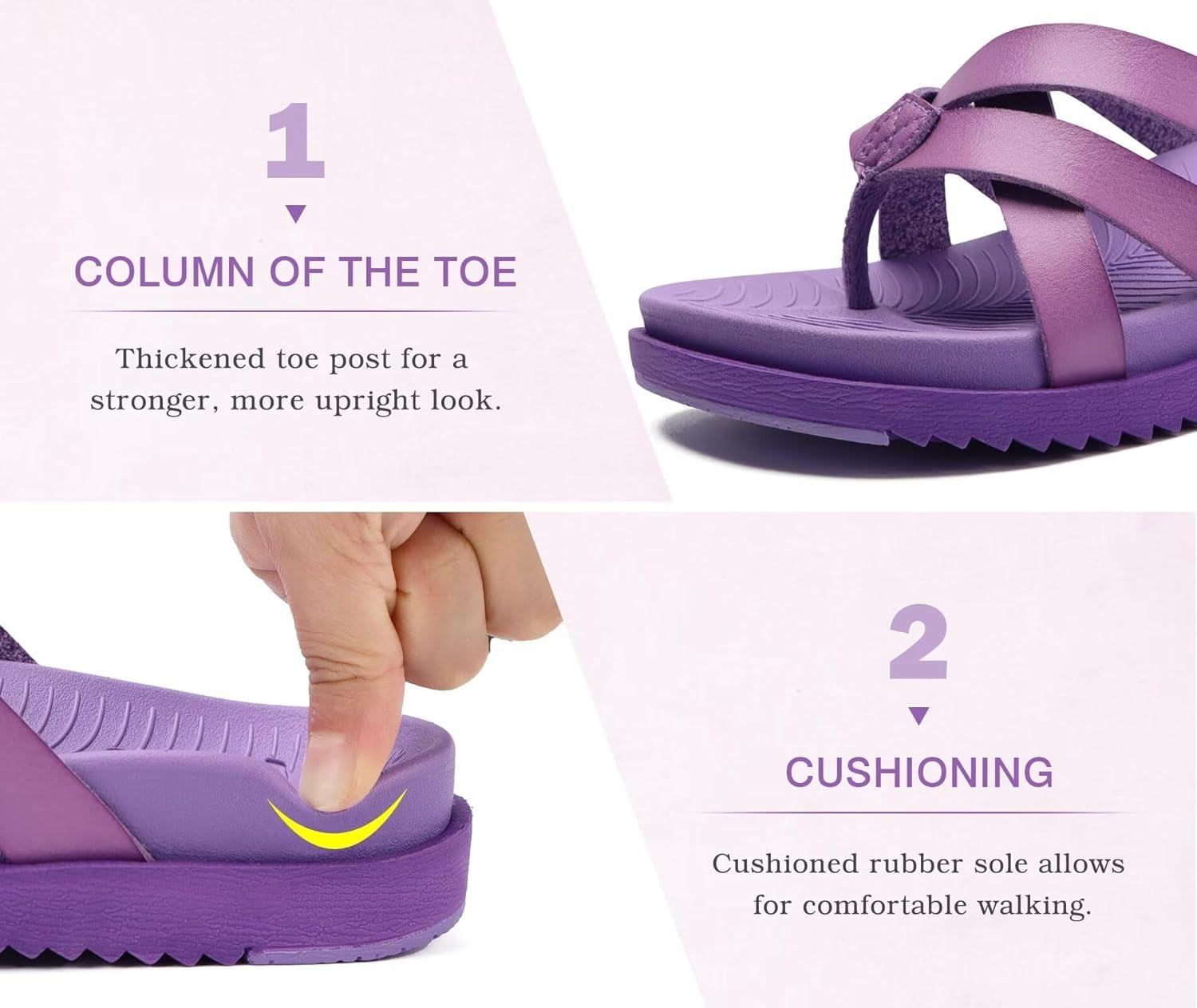 imageKuaiLu Womens Dressy Orthotic Flip Flops Trendy Comfortable Cushion Recovery Walking Criss Cross Thong Sandals Lightweight Yoga Foam Summer Slides with Plantar Fasciitis Arch SupportPurple