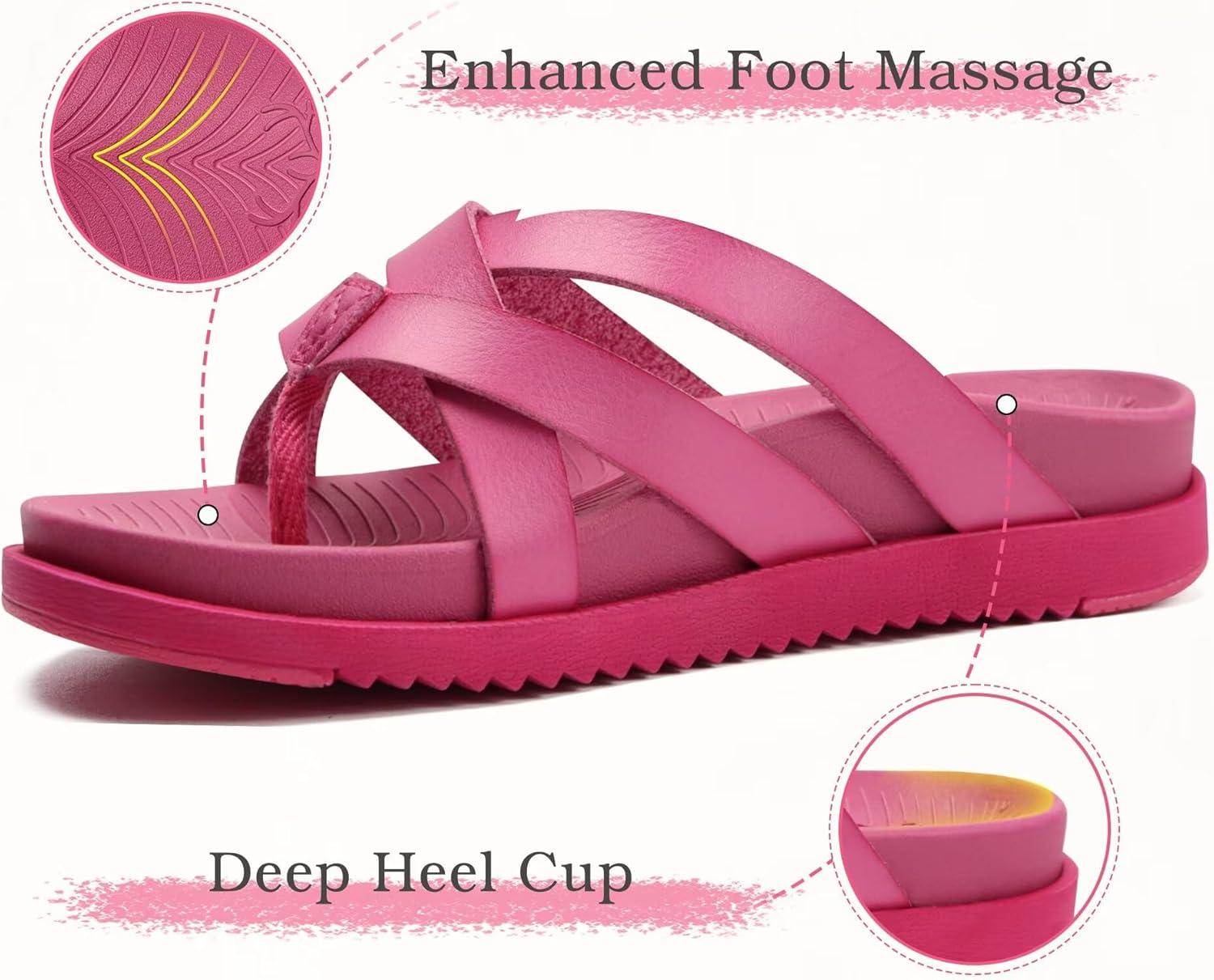 imageKuaiLu Womens Dressy Orthotic Flip Flops Trendy Comfortable Cushion Recovery Walking Criss Cross Thong Sandals Lightweight Yoga Foam Summer Slides with Plantar Fasciitis Arch SupportRose Red