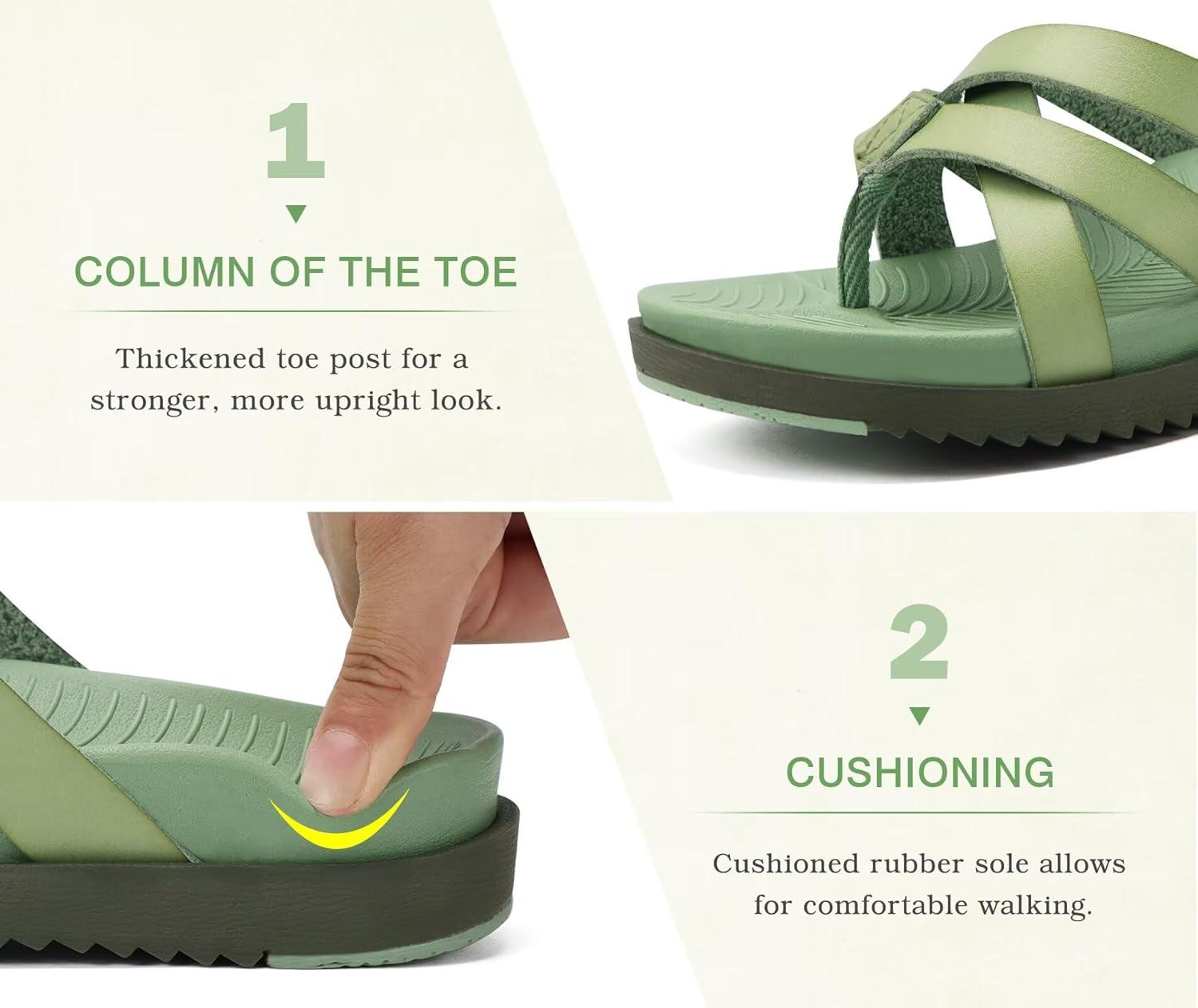 imageKuaiLu Womens Dressy Orthotic Flip Flops Trendy Comfortable Cushion Recovery Walking Criss Cross Thong Sandals Lightweight Yoga Foam Summer Slides with Plantar Fasciitis Arch SupportGreen