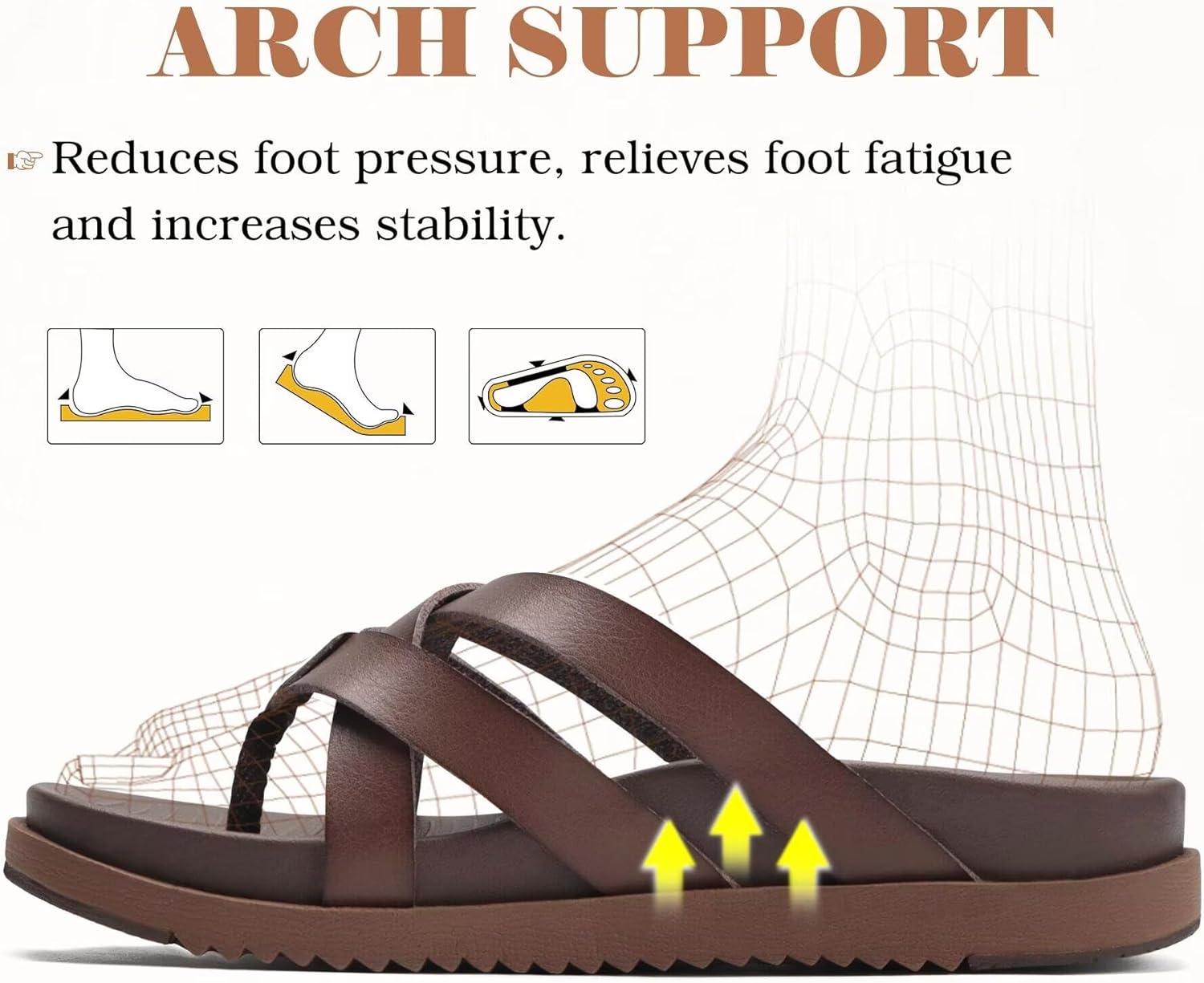 imageKuaiLu Womens Dressy Orthotic Flip Flops Trendy Comfortable Cushion Recovery Walking Criss Cross Thong Sandals Lightweight Yoga Foam Summer Slides with Plantar Fasciitis Arch SupportBrown