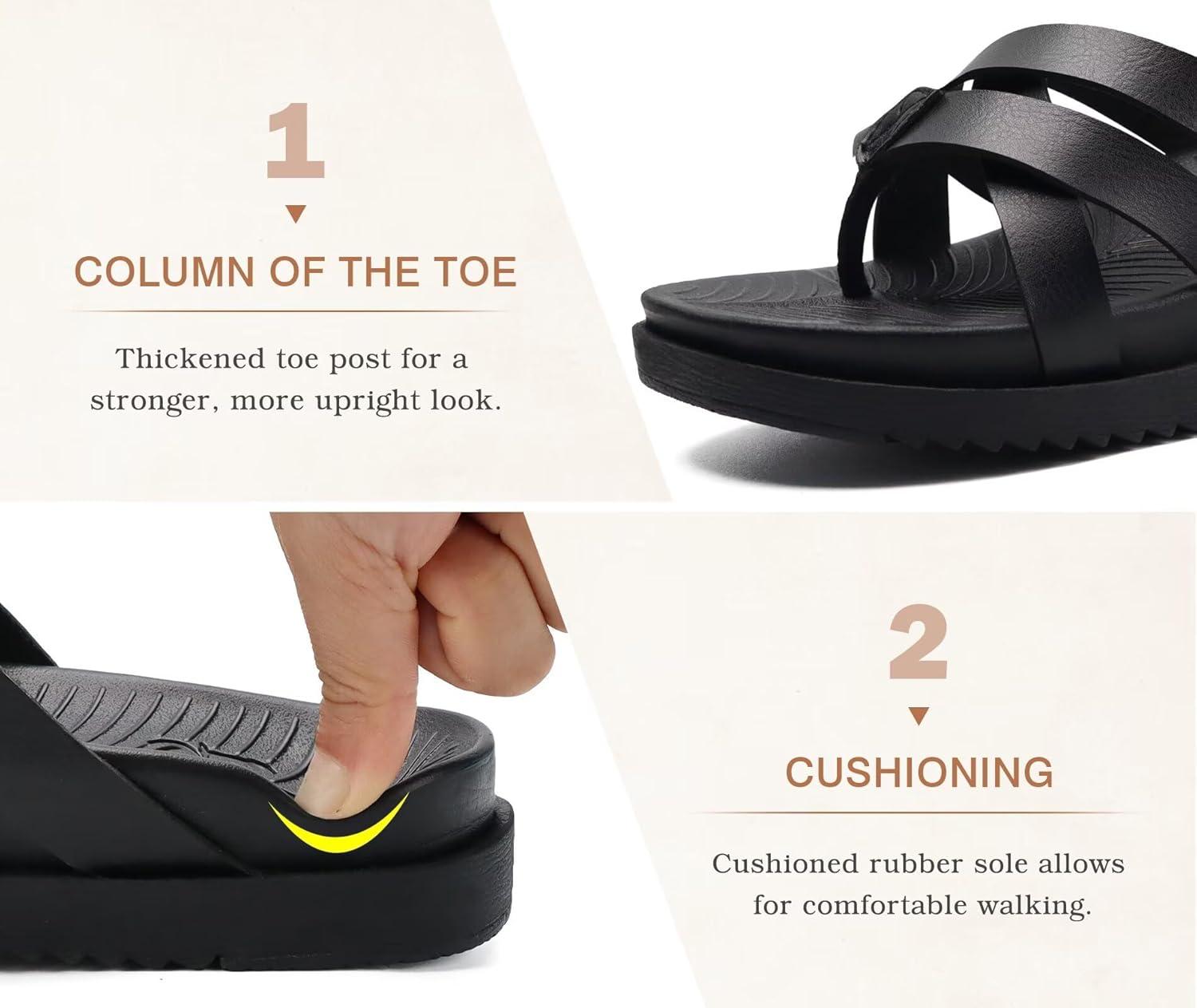 imageKuaiLu Womens Dressy Orthotic Flip Flops Trendy Comfortable Cushion Recovery Walking Criss Cross Thong Sandals Lightweight Yoga Foam Summer Slides with Plantar Fasciitis Arch SupportBlack