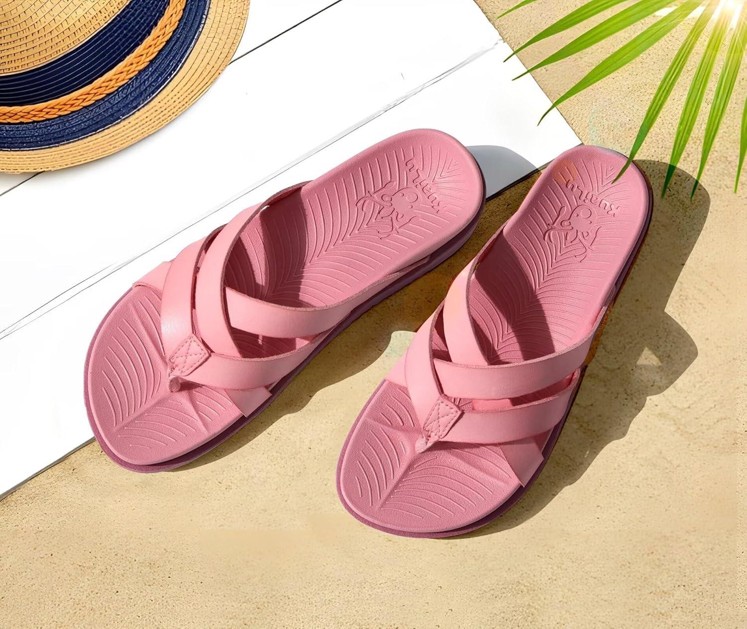 imageKuaiLu Womens Dressy Orthotic Flip Flops Trendy Comfortable Cushion Recovery Walking Criss Cross Thong Sandals Lightweight Yoga Foam Summer Slides with Plantar Fasciitis Arch SupportPink
