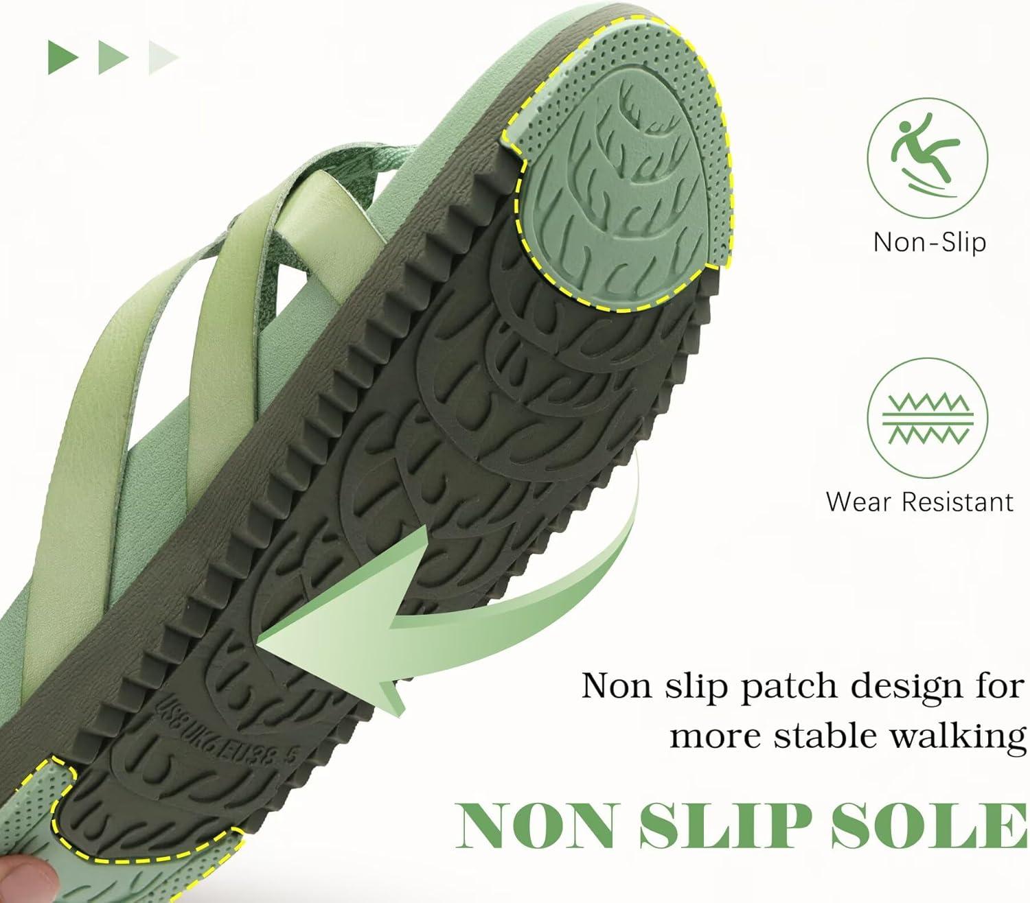 imageKuaiLu Womens Dressy Orthotic Flip Flops Trendy Comfortable Cushion Recovery Walking Criss Cross Thong Sandals Lightweight Yoga Foam Summer Slides with Plantar Fasciitis Arch SupportGreen