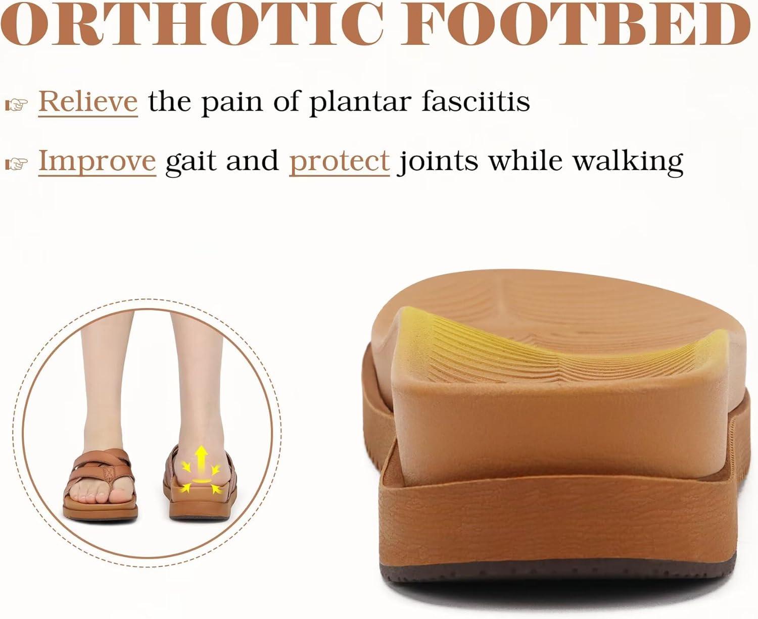 imageKuaiLu Womens Dressy Orthotic Flip Flops Trendy Comfortable Cushion Recovery Walking Criss Cross Thong Sandals Lightweight Yoga Foam Summer Slides with Plantar Fasciitis Arch SupportKhaki