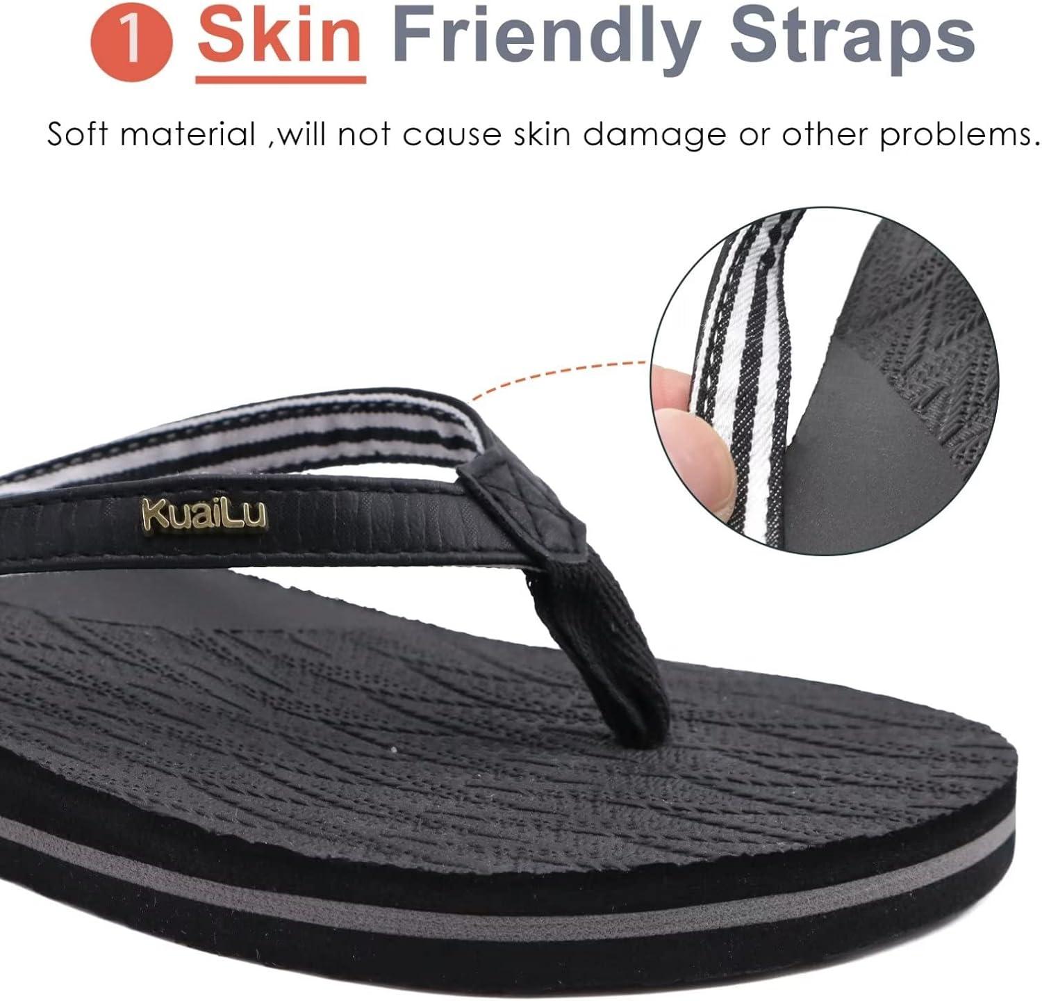 imageKuaiLu Womens Fashion Flip Flops Ladies Lightweight Summer Beach Yoga Mat Thong Sandals with Comfortable Arch SupportBlack