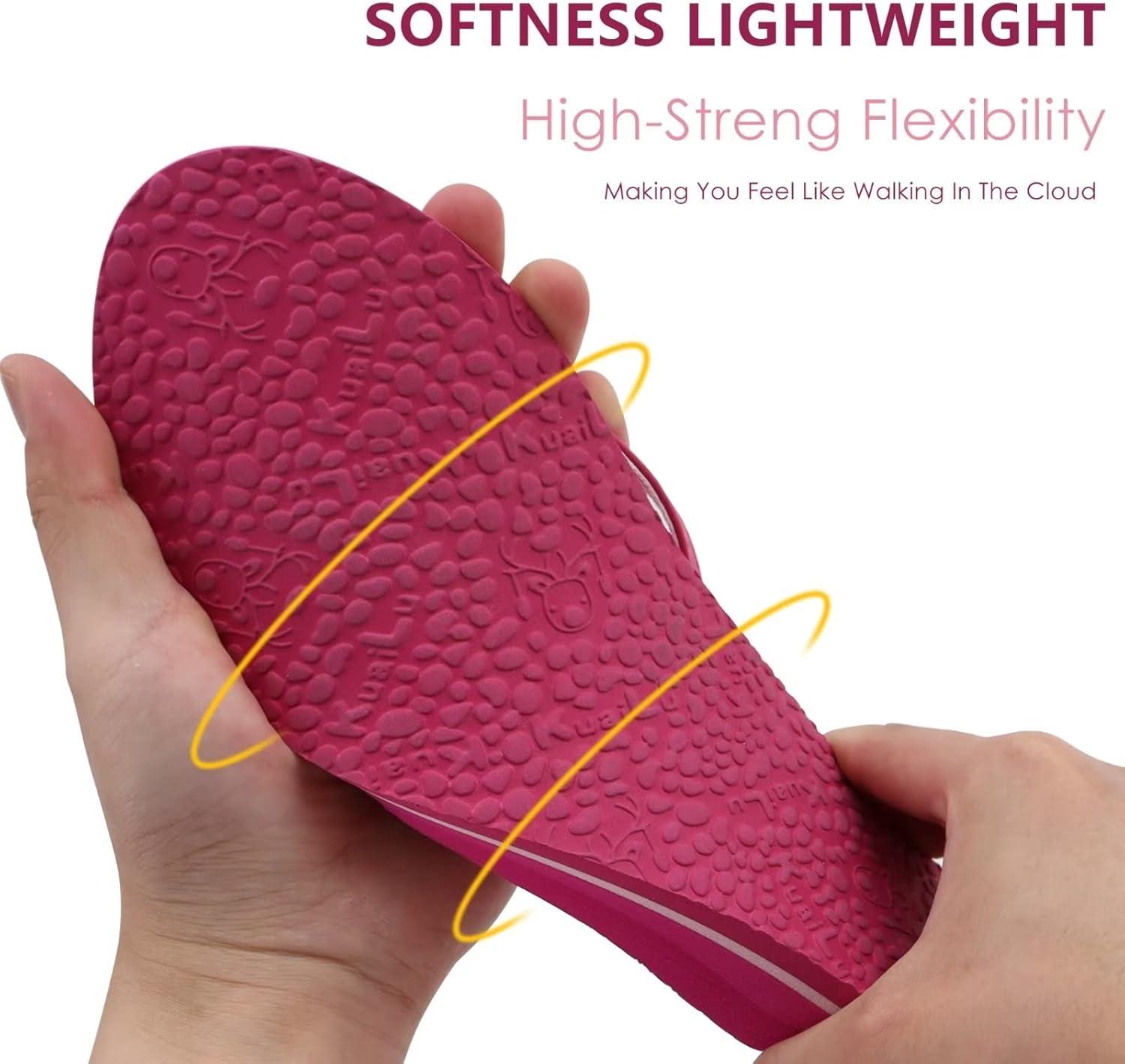 imageKuaiLu Womens Fashion Flip Flops Ladies Lightweight Summer Beach Yoga Mat Thong Sandals with Comfortable Arch SupportBright Pink