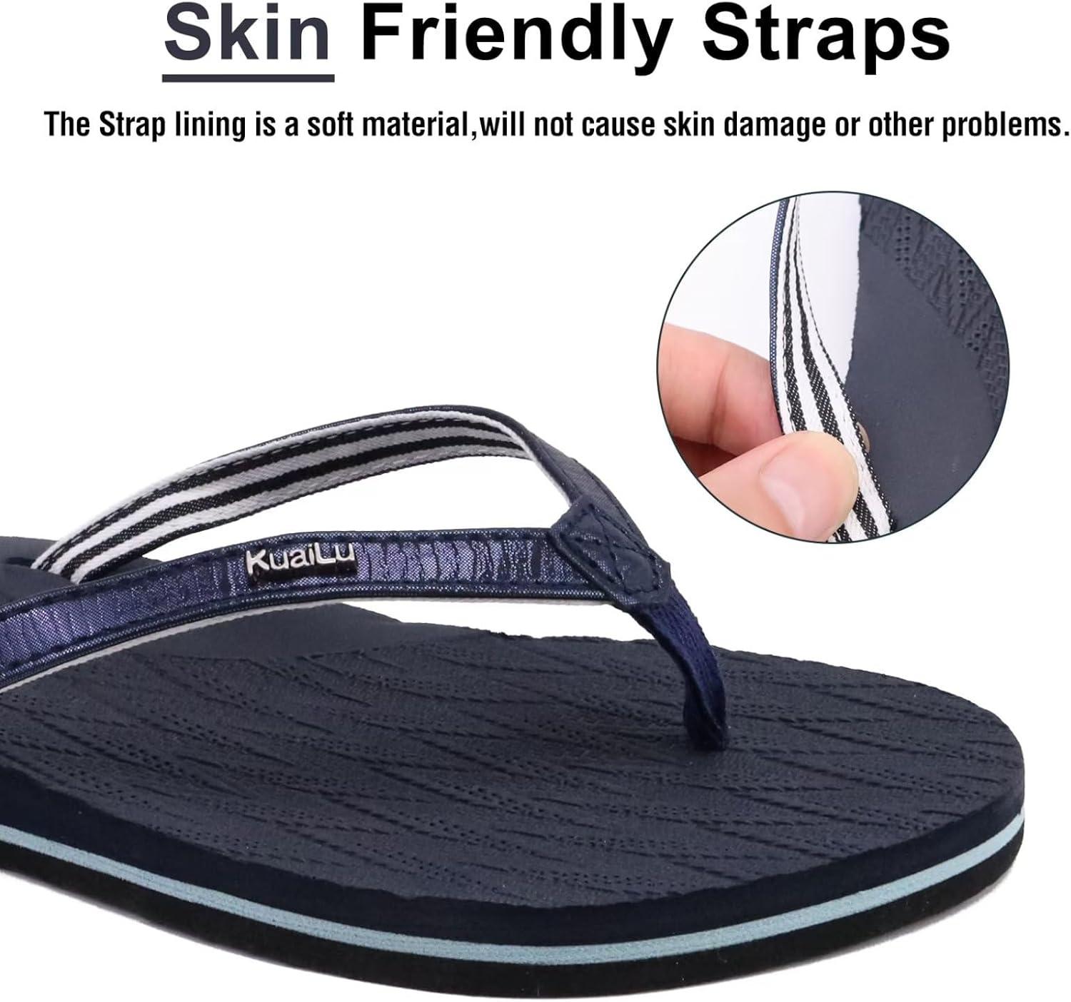 imageKuaiLu Womens Fashion Flip Flops Ladies Lightweight Summer Beach Yoga Mat Thong Sandals with Comfortable Arch SupportDarkblue