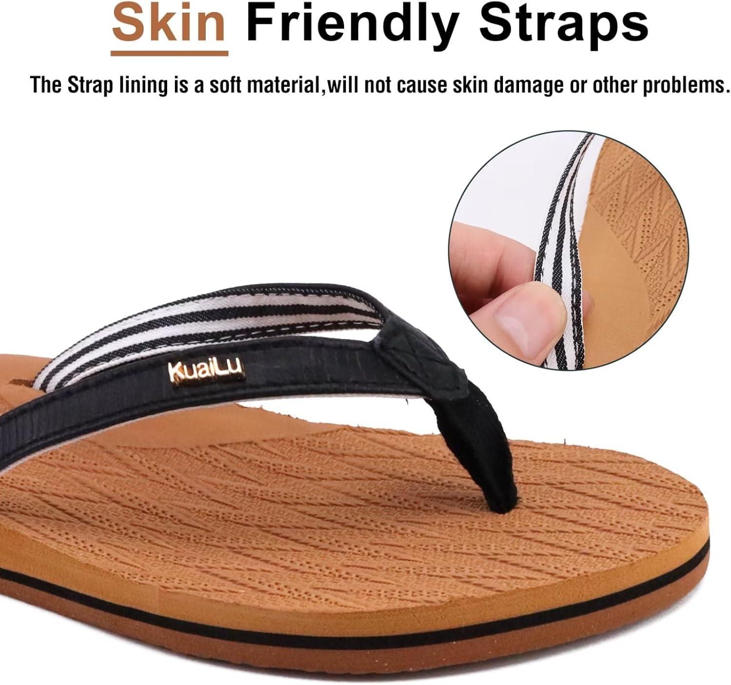 imageKuaiLu Womens Fashion Flip Flops Ladies Lightweight Summer Beach Yoga Mat Thong Sandals with Comfortable Arch SupportKhakiblack