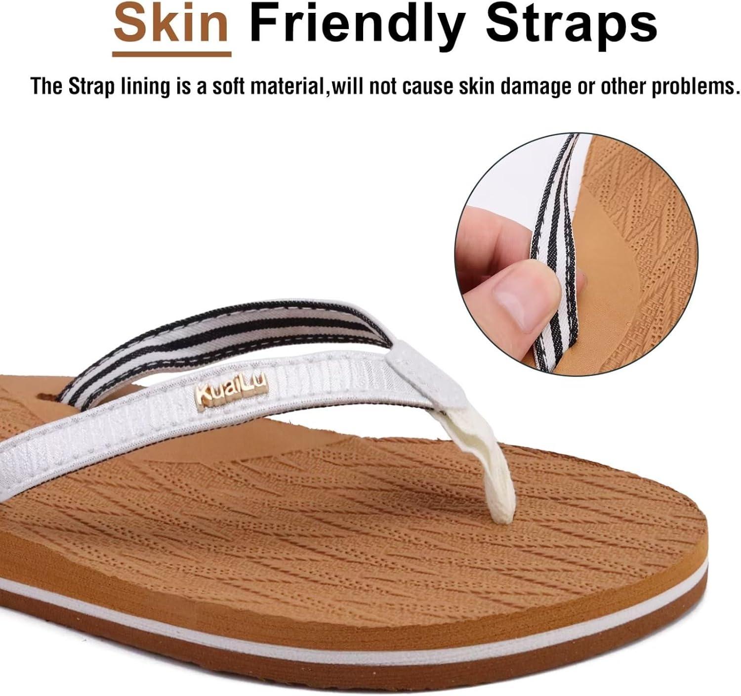 imageKuaiLu Womens Fashion Flip Flops Ladies Lightweight Summer Beach Yoga Mat Thong Sandals with Comfortable Arch SupportKhakiwhite