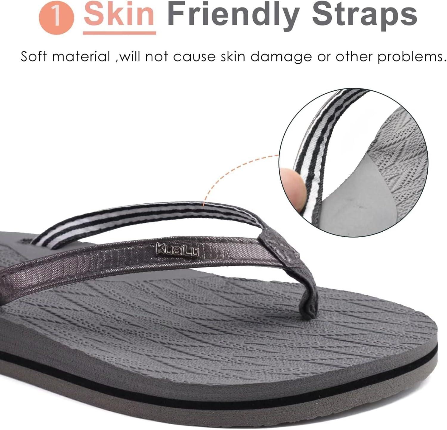 imageKuaiLu Womens Fashion Flip Flops Ladies Lightweight Summer Beach Yoga Mat Thong Sandals with Comfortable Arch SupportShiny Grey