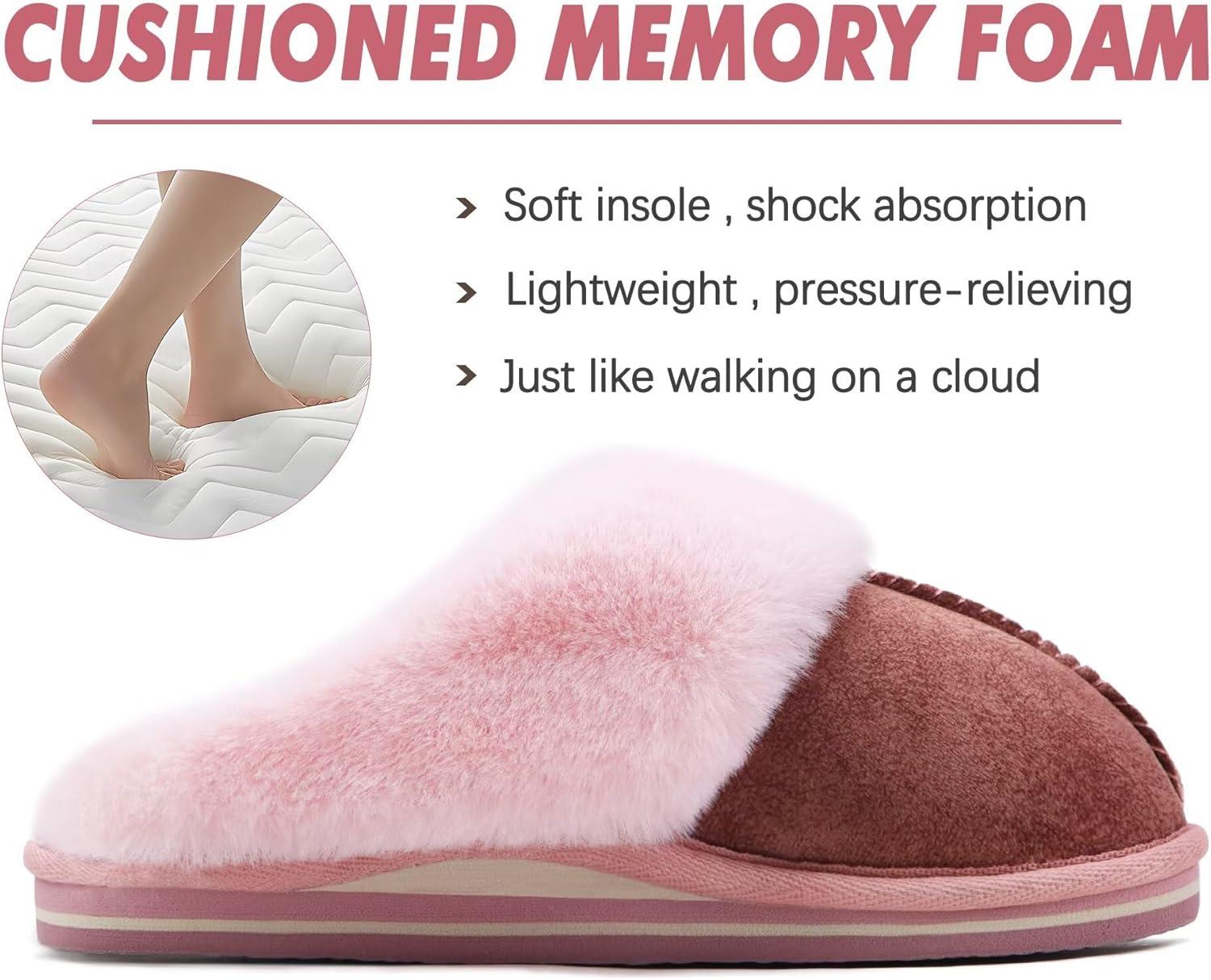 imageKuaiLu Womens Fluff Dual Memory Foam Slippers Ladies Cozy Arch Support Warm Scuff Slippers Slip on Comfy Winter House Shoes with NonSlip Indoor Outdoor Hard SolePink