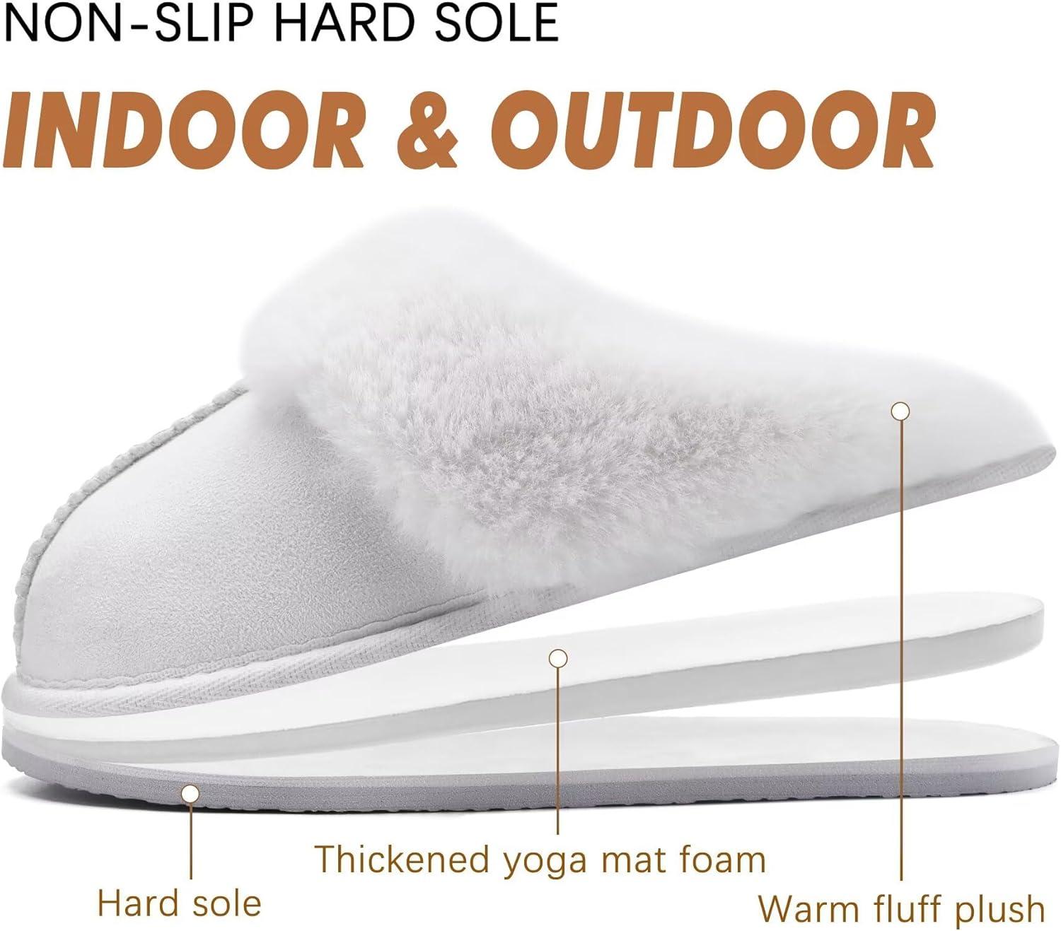 imageKuaiLu Womens Fluff Dual Memory Foam Slippers Ladies Cozy Arch Support Warm Scuff Slippers Slip on Comfy Winter House Shoes with NonSlip Indoor Outdoor Hard SoleSnow White