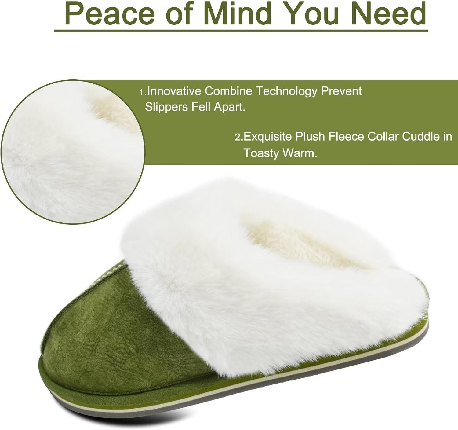 imageKuaiLu Womens Fluff Dual Memory Foam Slippers Ladies Cozy Arch Support Warm Scuff Slippers Slip on Comfy Winter House Shoes with NonSlip Indoor Outdoor Hard SoleGreen