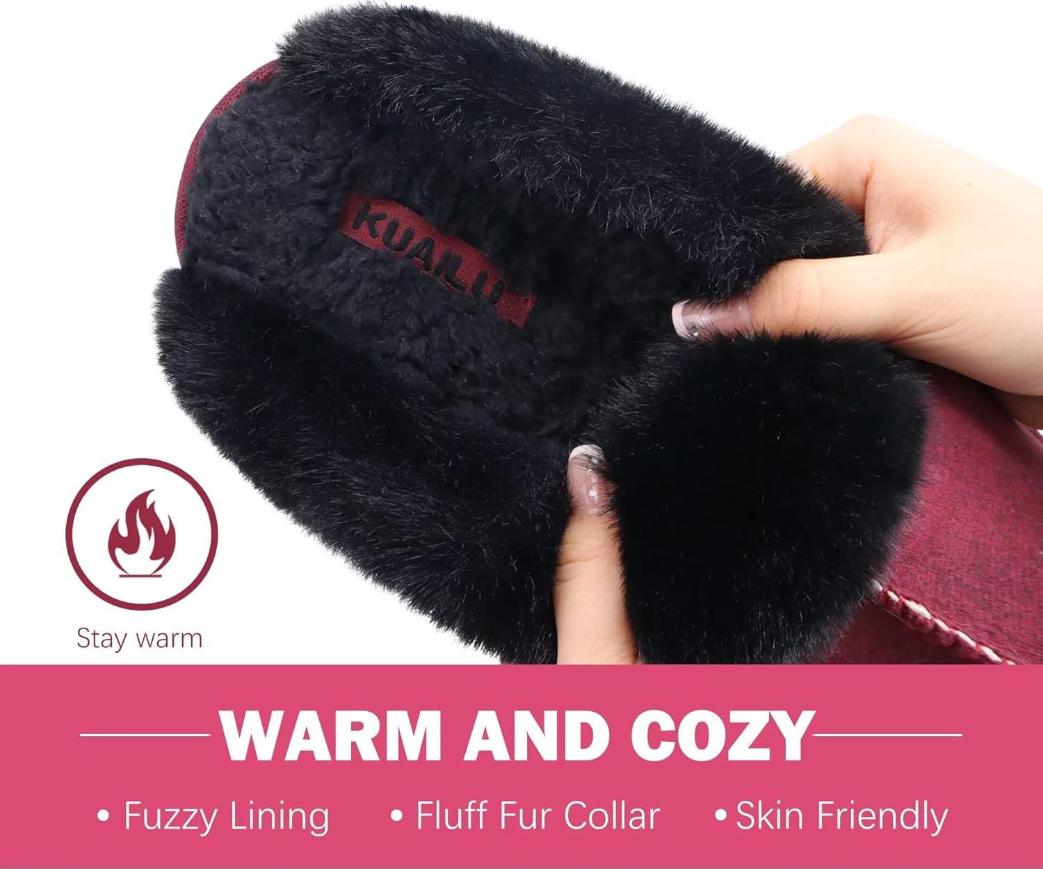 imageKuaiLu Womens Fluff Dual Memory Foam Slippers Ladies Cozy Arch Support Warm Scuff Slippers Slip on Comfy Winter House Shoes with NonSlip Indoor Outdoor Hard SoleRed