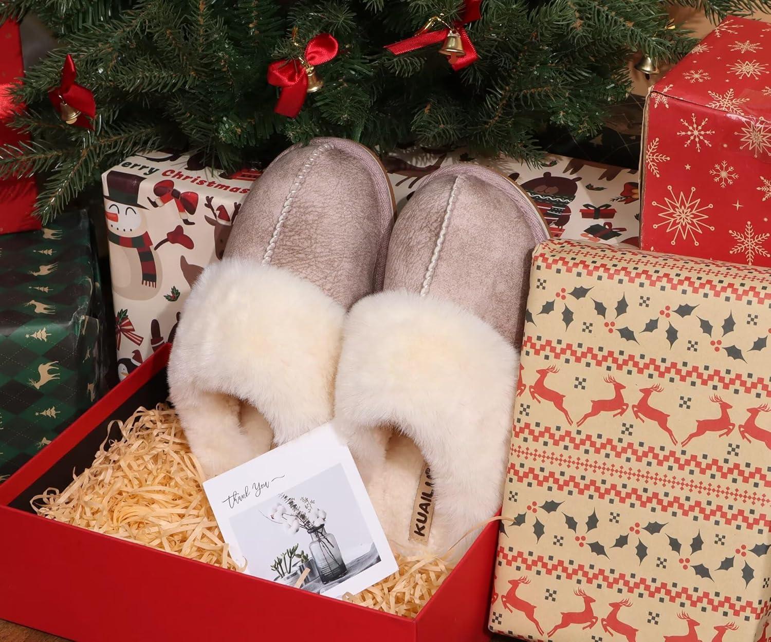 imageKuaiLu Womens Fluff Dual Memory Foam Slippers Ladies Cozy Arch Support Warm Scuff Slippers Slip on Comfy Winter House Shoes with NonSlip Indoor Outdoor Hard SoleBeige