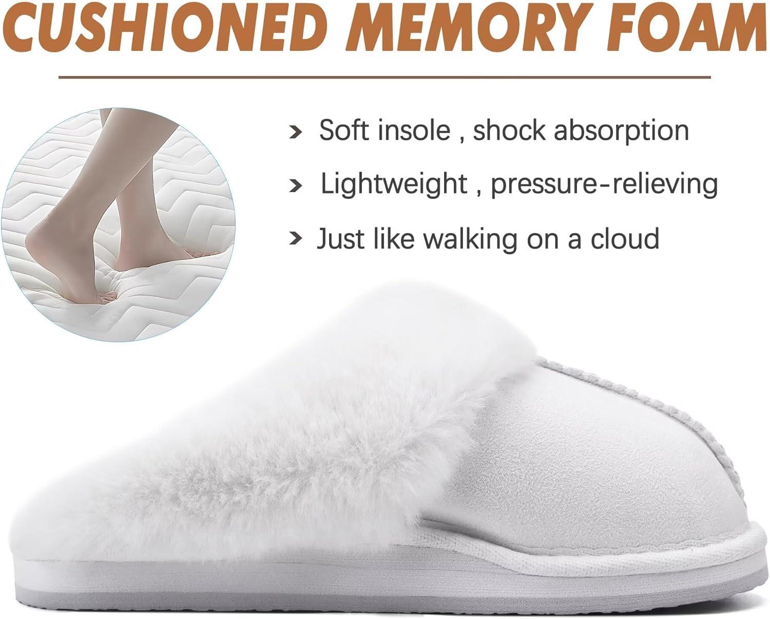 imageKuaiLu Womens Fluff Dual Memory Foam Slippers Ladies Cozy Arch Support Warm Scuff Slippers Slip on Comfy Winter House Shoes with NonSlip Indoor Outdoor Hard SoleSnow White
