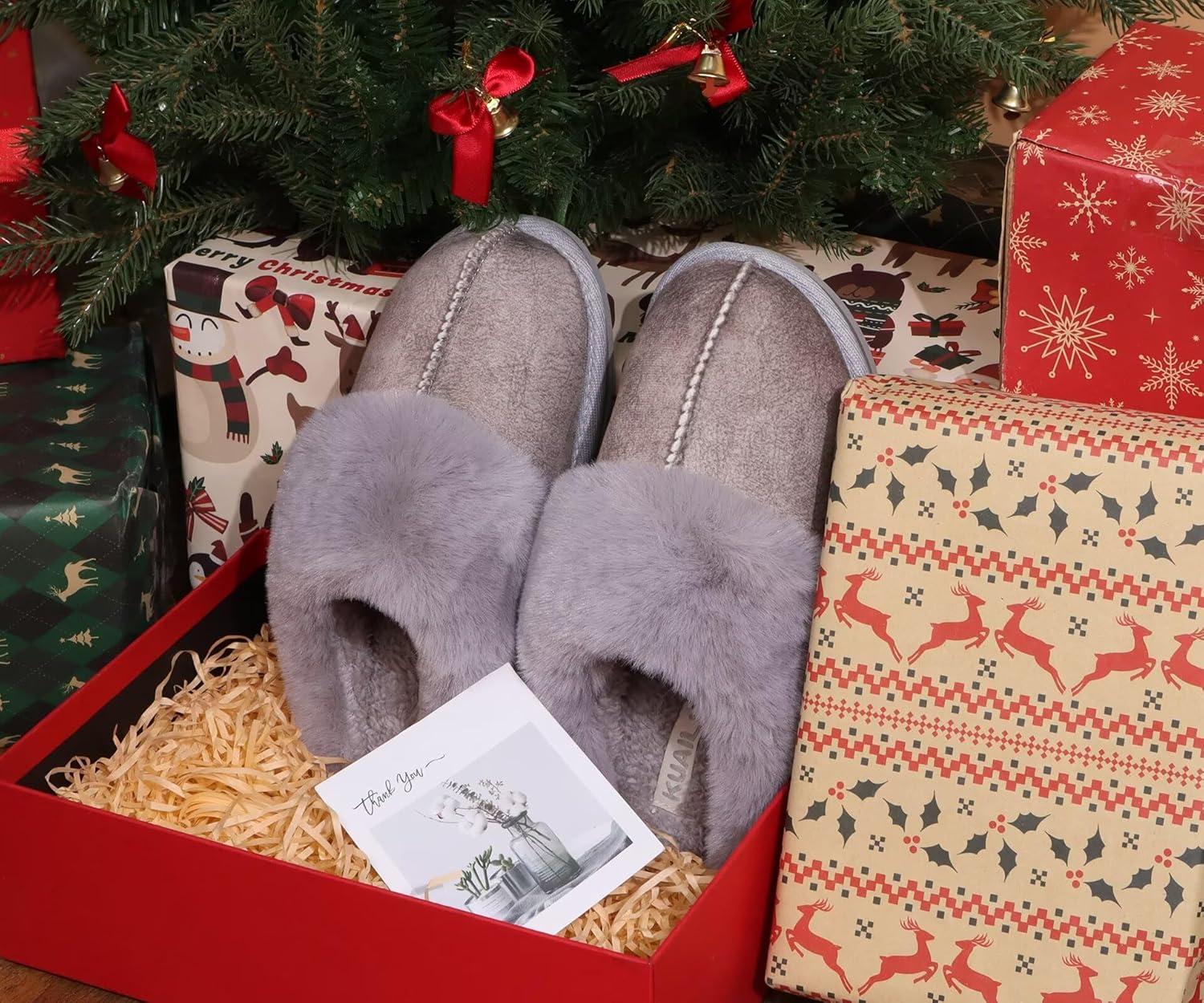 imageKuaiLu Womens Fluff Dual Memory Foam Slippers Ladies Cozy Arch Support Warm Scuff Slippers Slip on Comfy Winter House Shoes with NonSlip Indoor Outdoor Hard SoleGrey