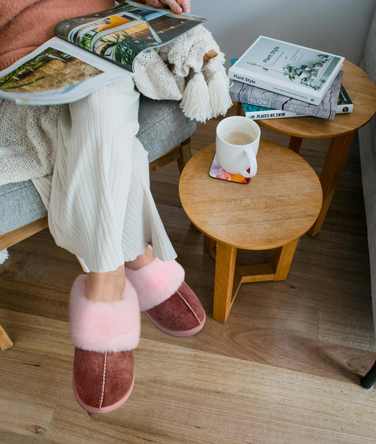 imageKuaiLu Womens Fluff Dual Memory Foam Slippers Ladies Cozy Arch Support Warm Scuff Slippers Slip on Comfy Winter House Shoes with NonSlip Indoor Outdoor Hard SolePink
