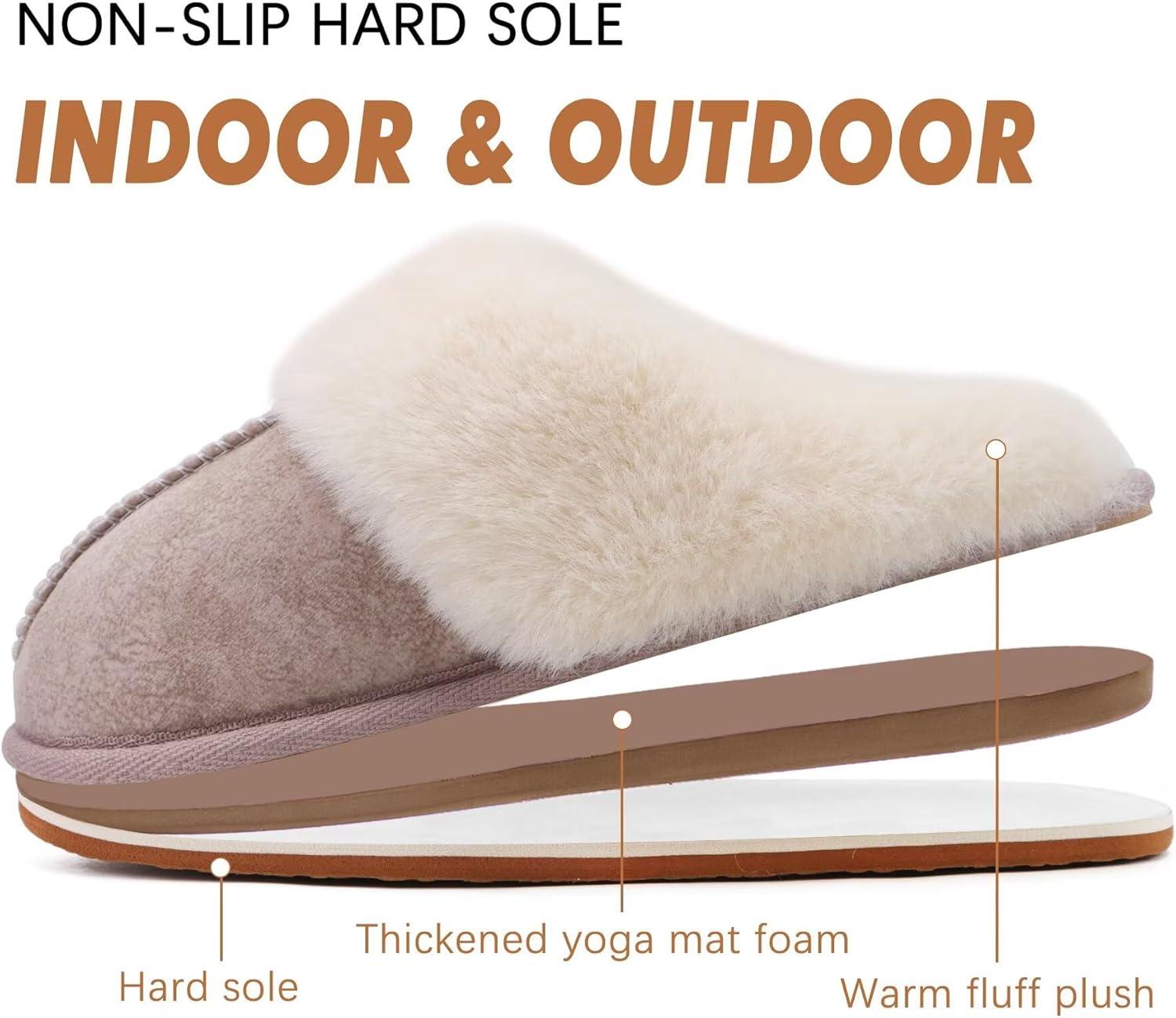 imageKuaiLu Womens Fluff Dual Memory Foam Slippers Ladies Cozy Arch Support Warm Scuff Slippers Slip on Comfy Winter House Shoes with NonSlip Indoor Outdoor Hard SoleBeige