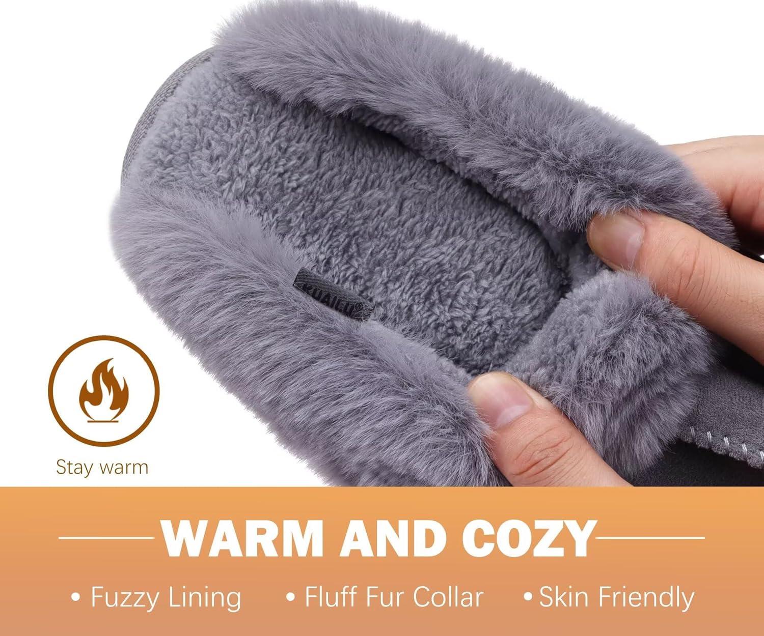 imageKuaiLu Womens Fluff Dual Memory Foam Slippers Ladies Cozy Arch Support Warm Scuff Slippers Slip on Comfy Winter House Shoes with NonSlip Indoor Outdoor Hard SoleDark Grey