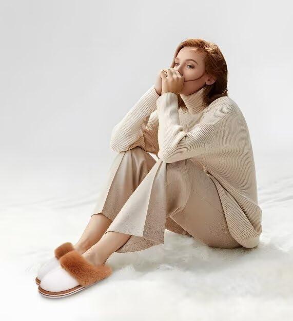 imageKuaiLu Womens Fluff Dual Memory Foam Slippers Ladies Cozy Arch Support Warm Scuff Slippers Slip on Comfy Winter House Shoes with NonSlip Indoor Outdoor Hard SoleWhite Khaki