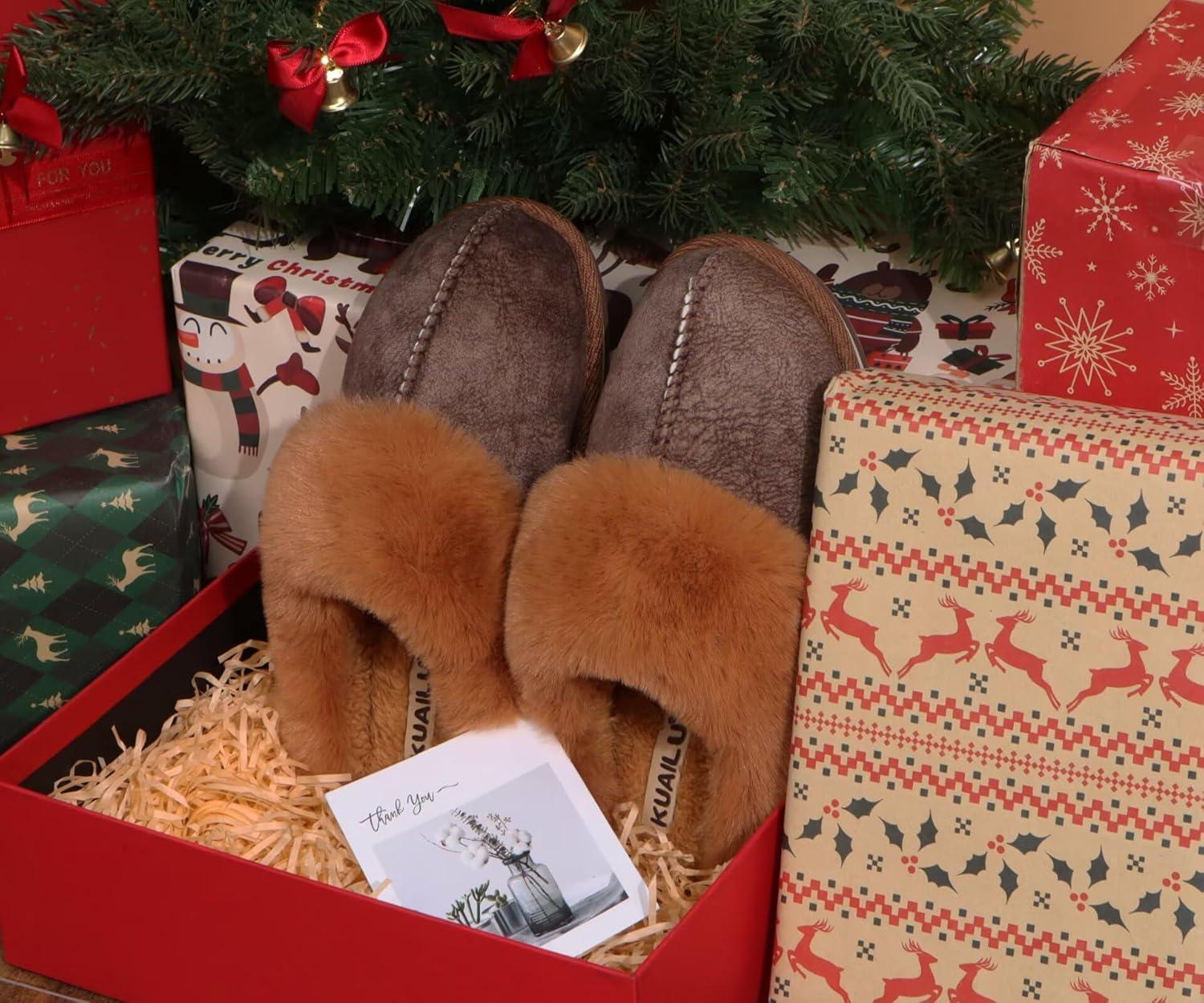 imageKuaiLu Womens Fluff Dual Memory Foam Slippers Ladies Cozy Arch Support Warm Scuff Slippers Slip on Comfy Winter House Shoes with NonSlip Indoor Outdoor Hard SoleBrown