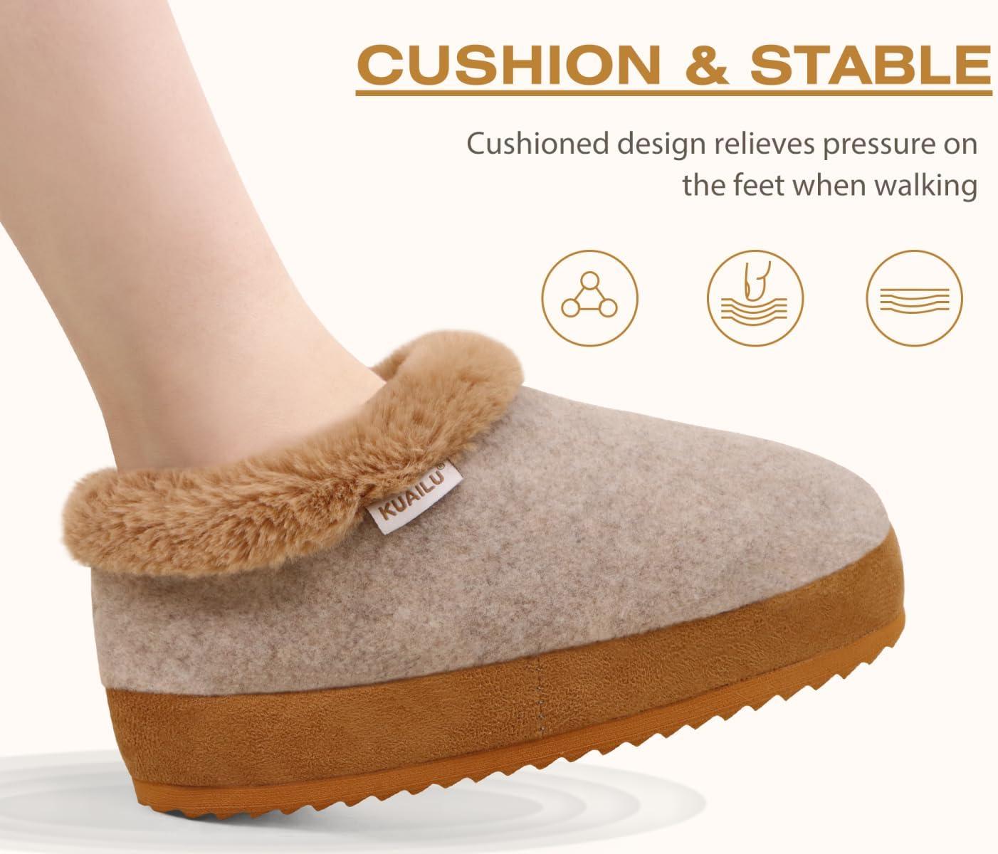 imageKuaiLu Womens House Platform Slippers Cozy Fuzzy Plush Knit Slipper Ladies Warm Fur Lined Winter Slip On Home Bedroom Thick Cushion Shoes Indoor Outdoor Hard SoleKhaki