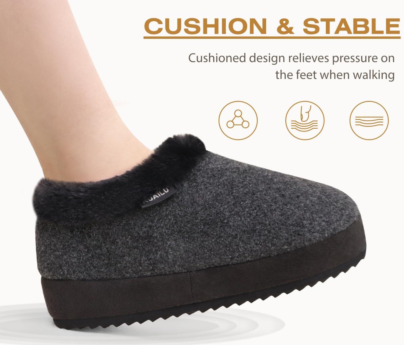 imageKuaiLu Womens House Platform Slippers Cozy Fuzzy Plush Knit Slipper Ladies Warm Fur Lined Winter Slip On Home Bedroom Thick Cushion Shoes Indoor Outdoor Hard SoleAll Black
