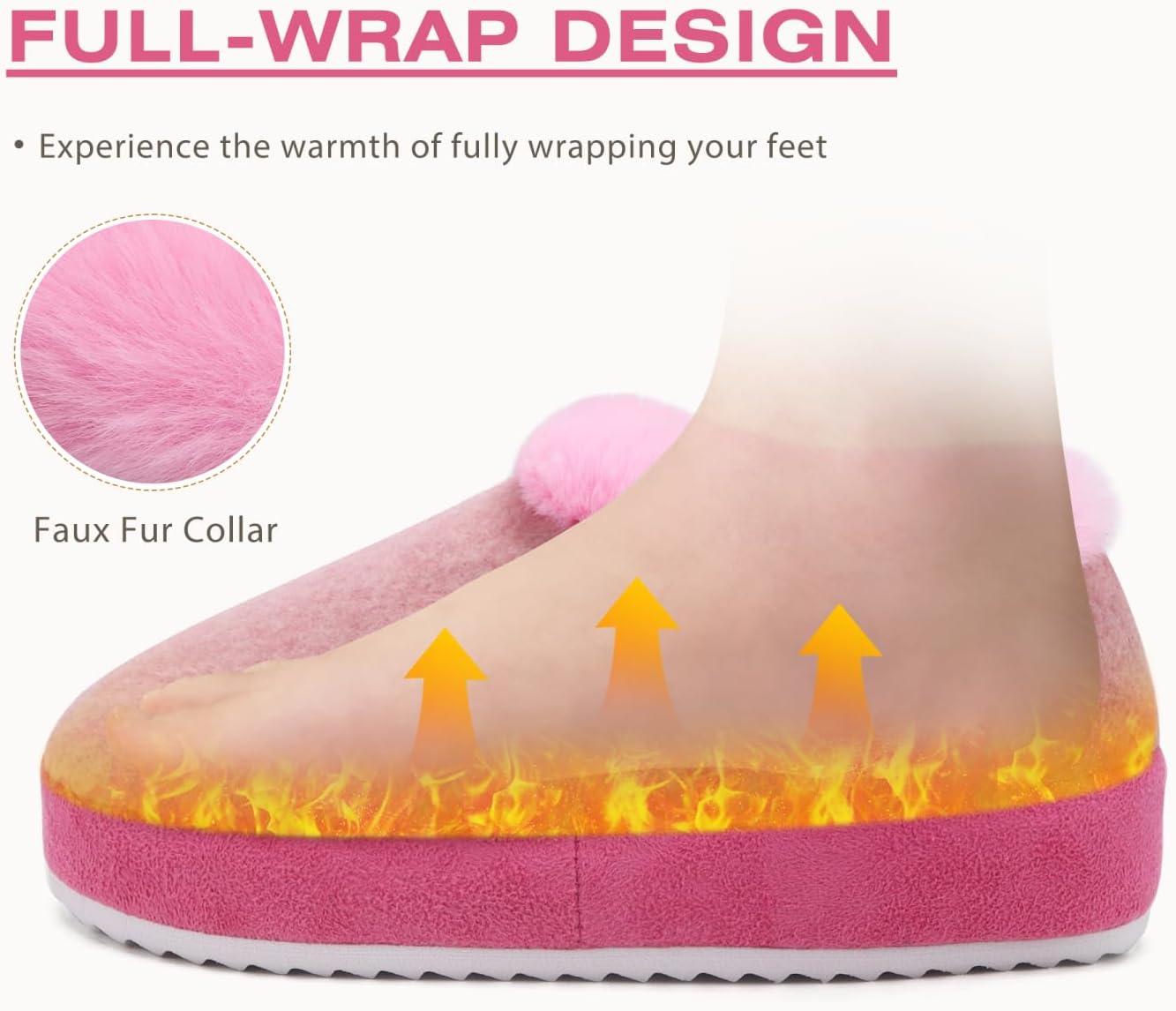 imageKuaiLu Womens House Platform Slippers Cozy Fuzzy Plush Knit Slipper Ladies Warm Fur Lined Winter Slip On Home Bedroom Thick Cushion Shoes Indoor Outdoor Hard SoleLight Pink