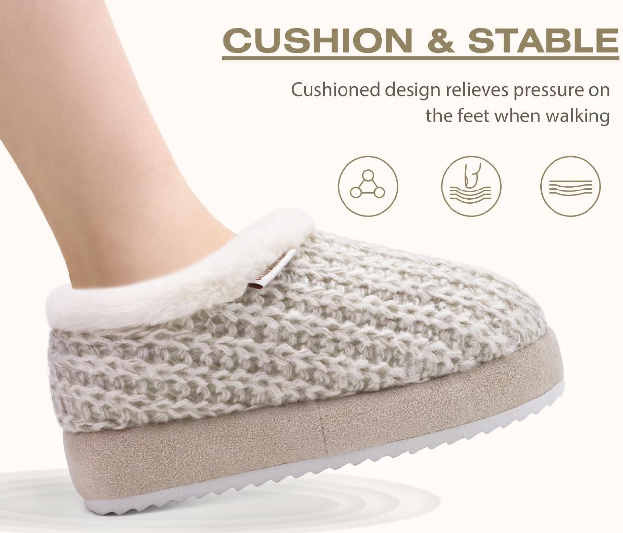 imageKuaiLu Womens House Platform Slippers Cozy Fuzzy Plush Knit Slipper Ladies Warm Fur Lined Winter Slip On Home Bedroom Thick Cushion Shoes Indoor Outdoor Hard SoleWhite