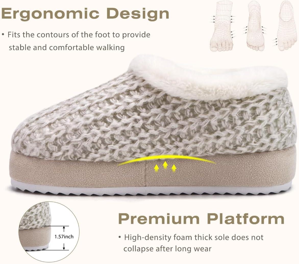 imageKuaiLu Womens House Platform Slippers Cozy Fuzzy Plush Knit Slipper Ladies Warm Fur Lined Winter Slip On Home Bedroom Thick Cushion Shoes Indoor Outdoor Hard SoleWhite
